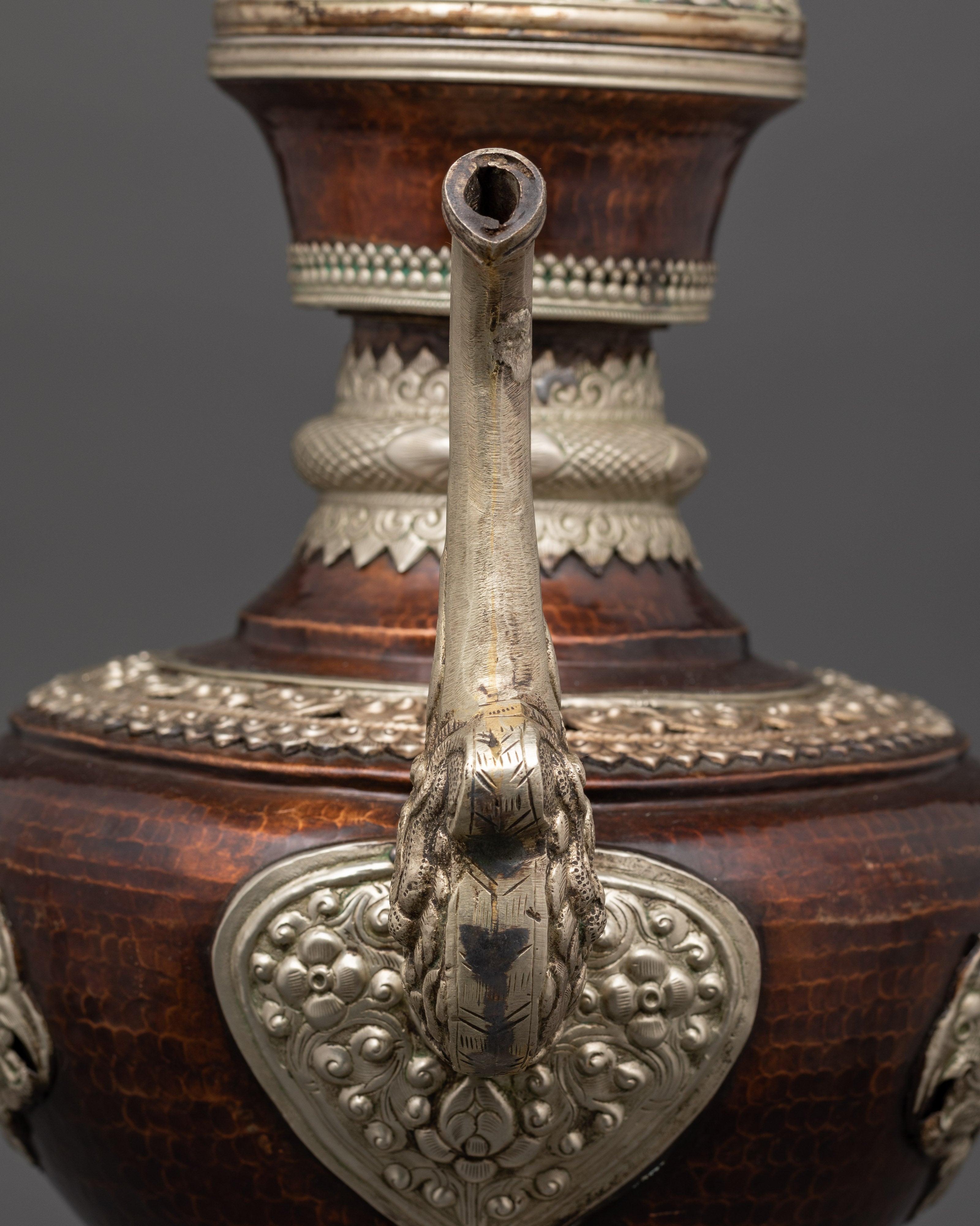Traditional Himalayan Copper Tea Pot | Handcrafted Buddhist Altar & Temple Decor