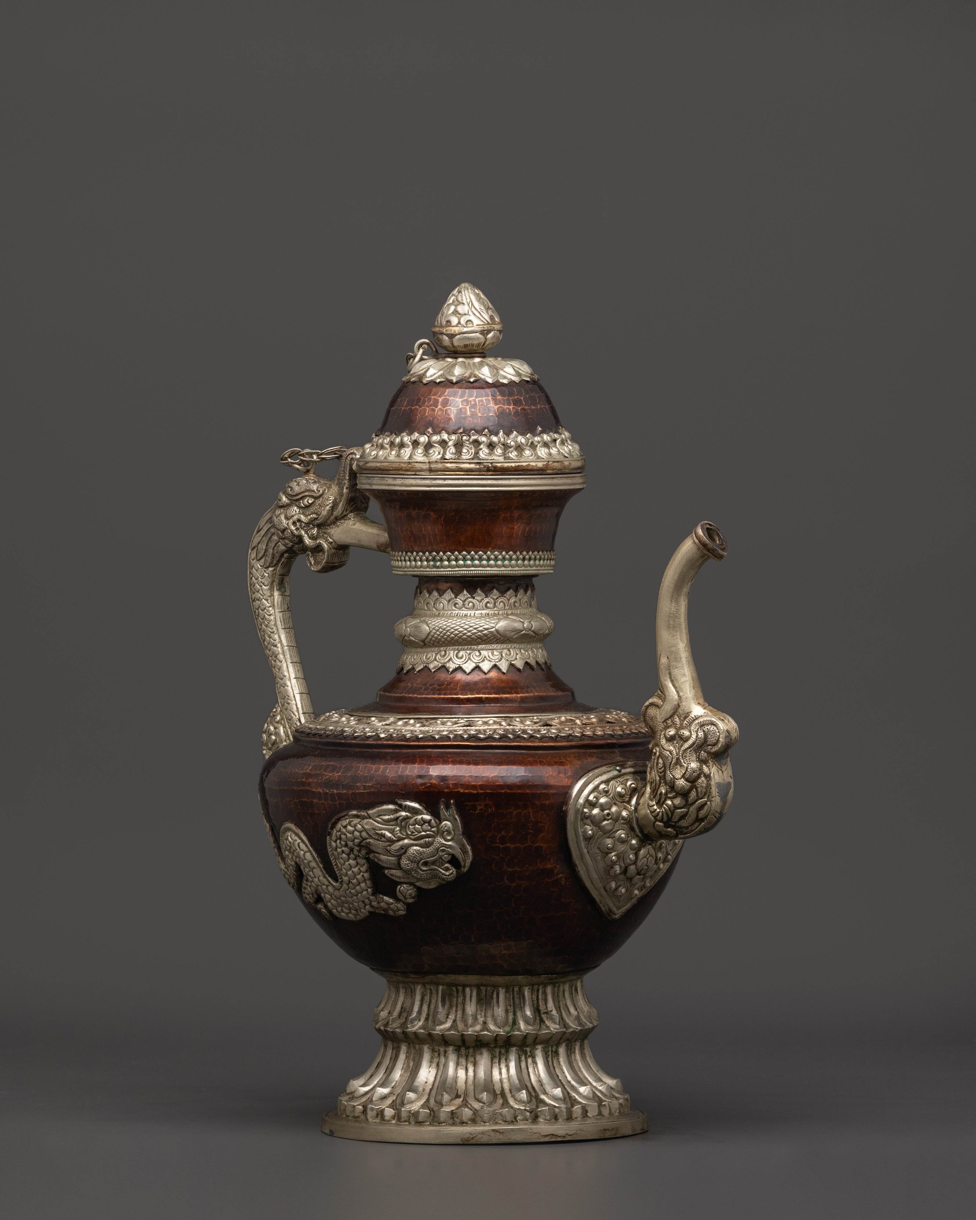 Traditional Himalayan Copper Tea Pot | Handcrafted Buddhist Altar & Temple Decor