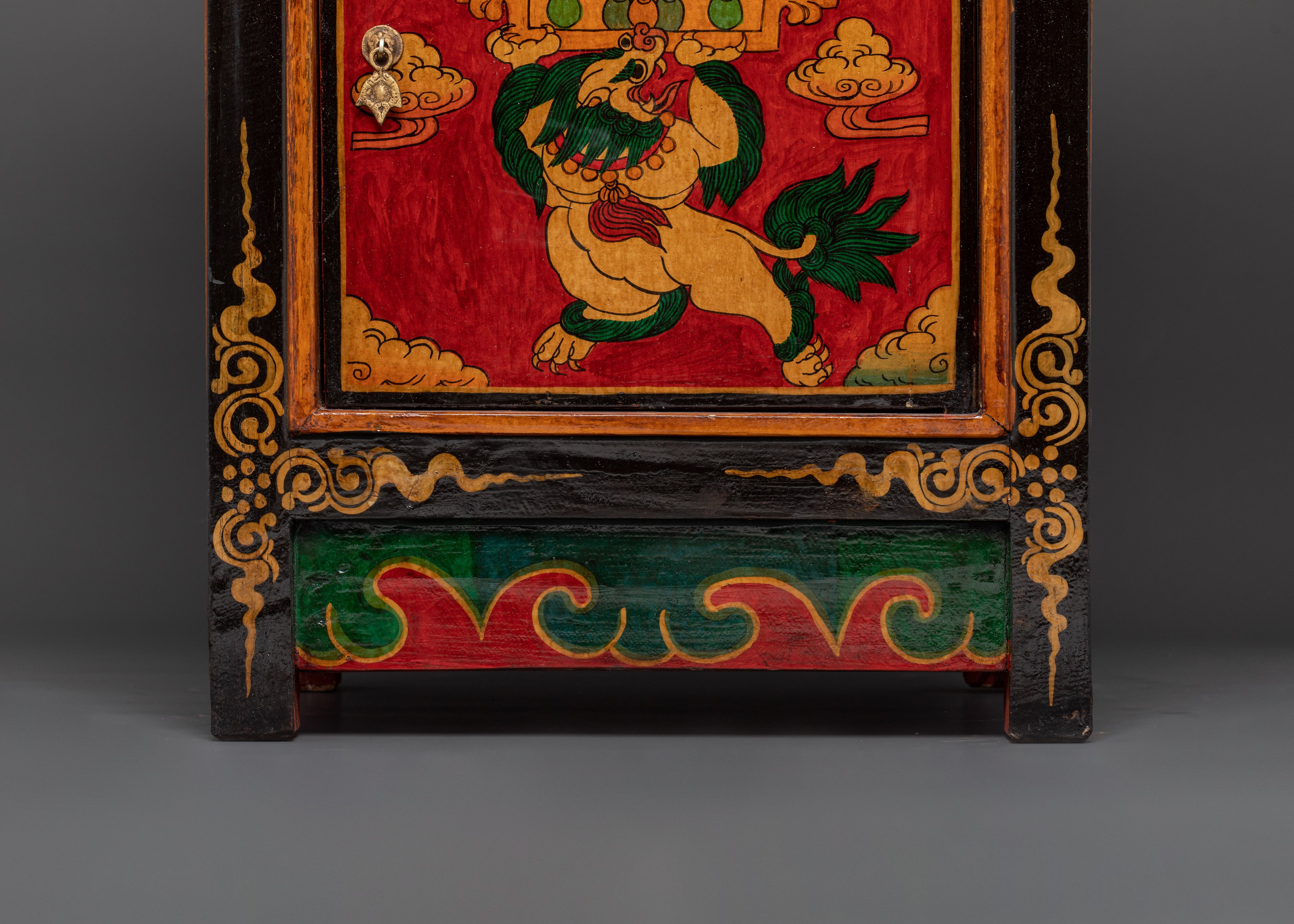 Handcrafted Tibetan Wooden Cabinet | Intricate Handcarving