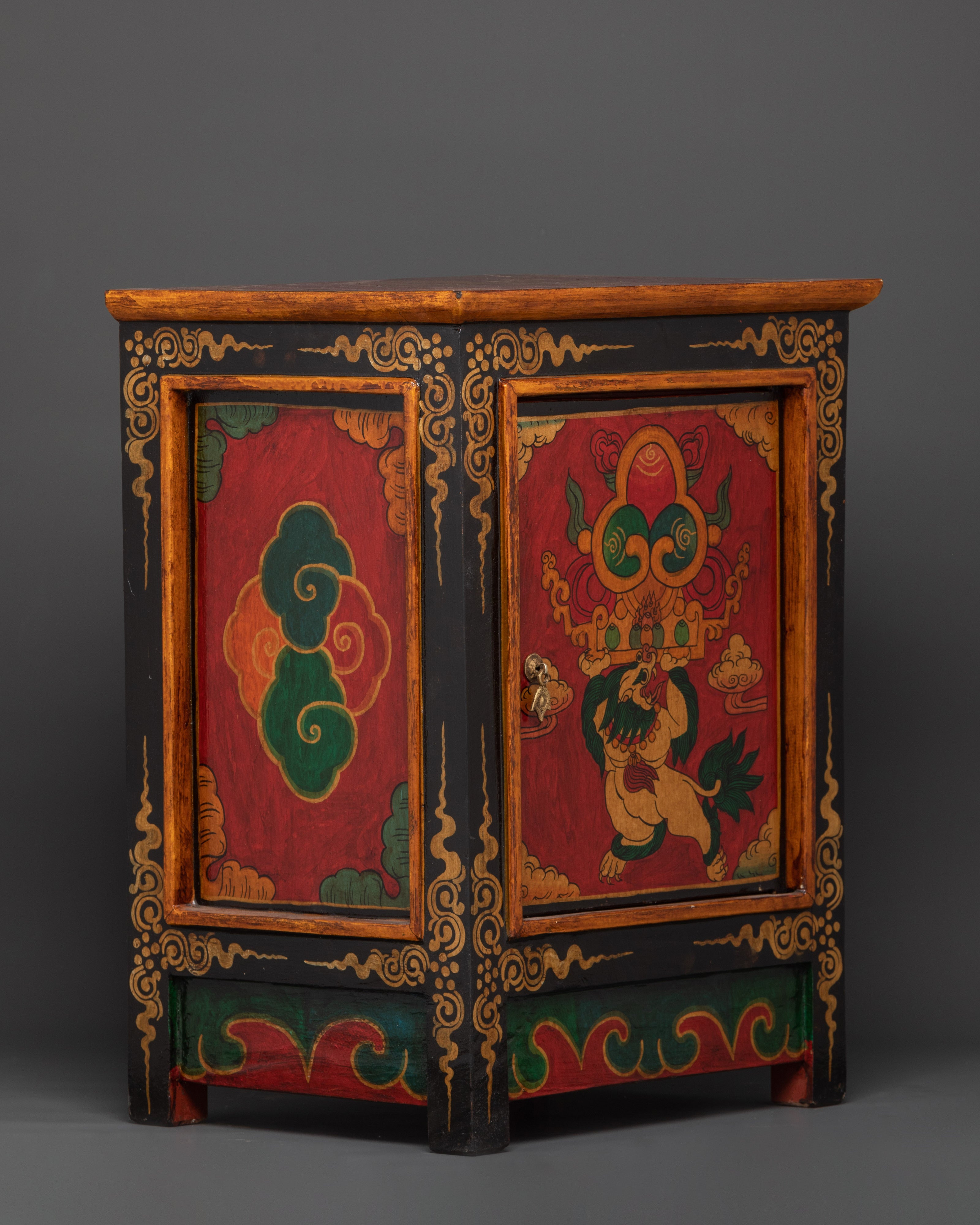 Handcrafted Tibetan Wooden Cabinet | Intricate Handcarving
