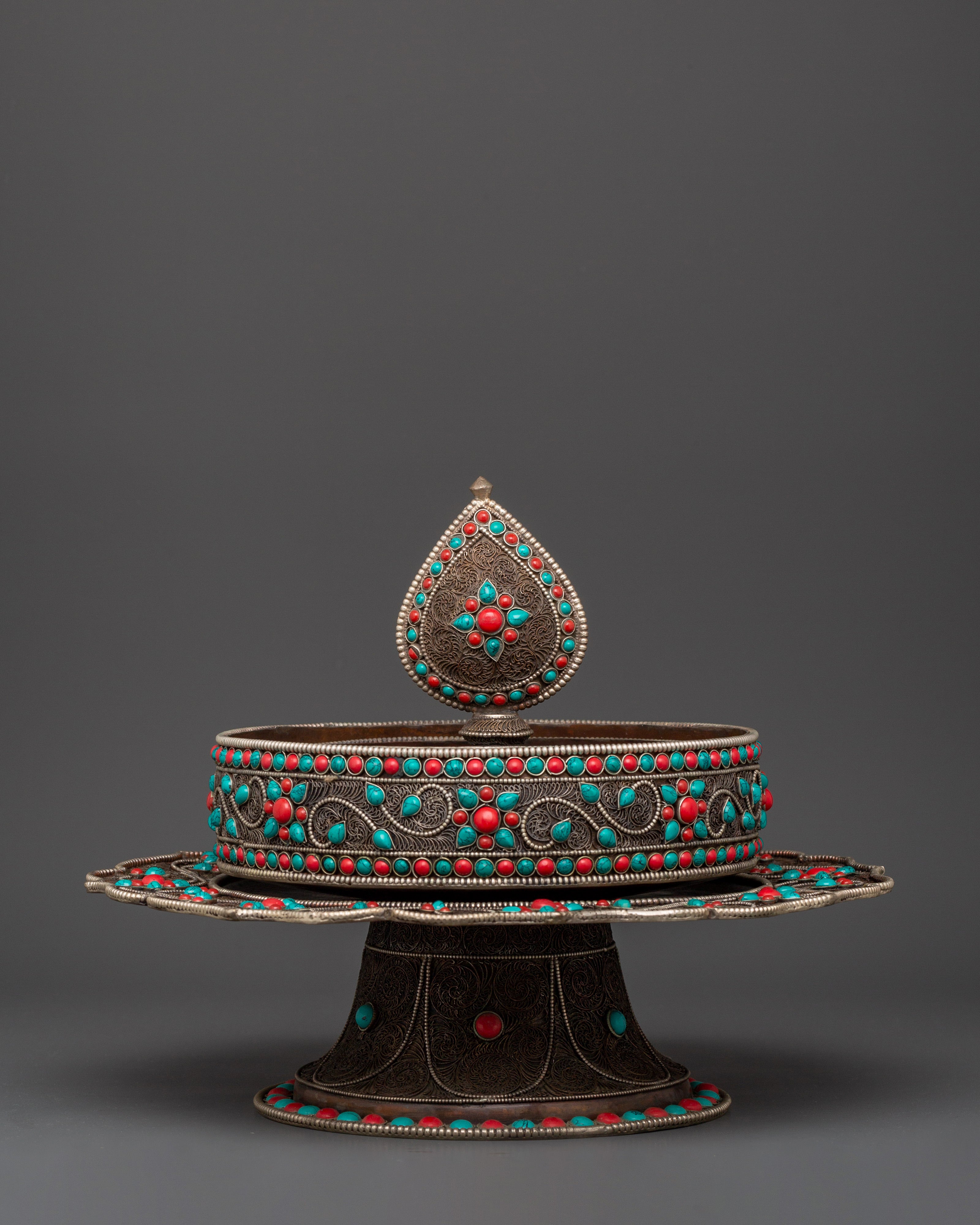 Tibetan Mandala Offering Set with Coral | Buddhist Ritual & Altar Offerings