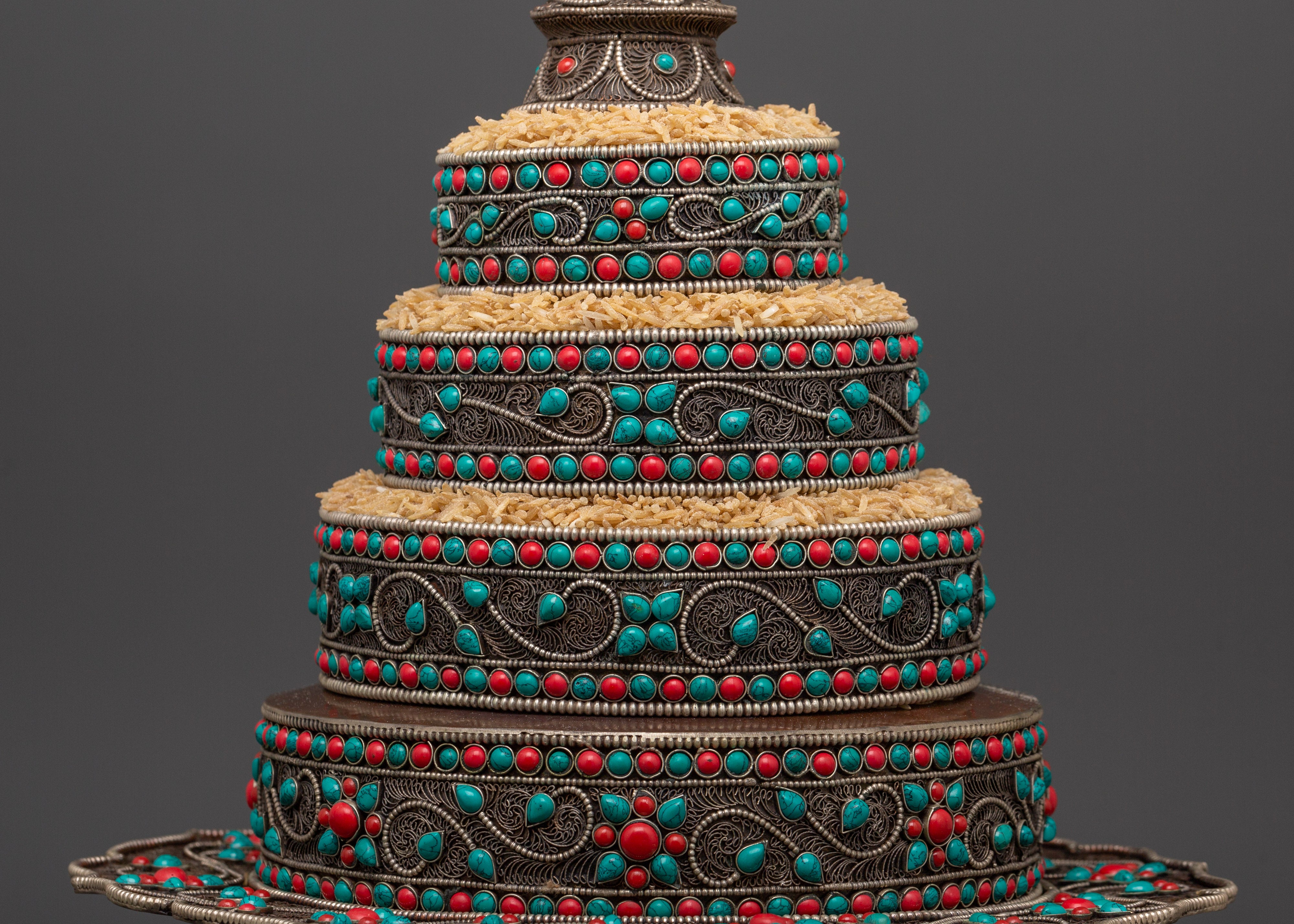 Tibetan Mandala Offering Set with Coral | Buddhist Ritual & Altar Offerings