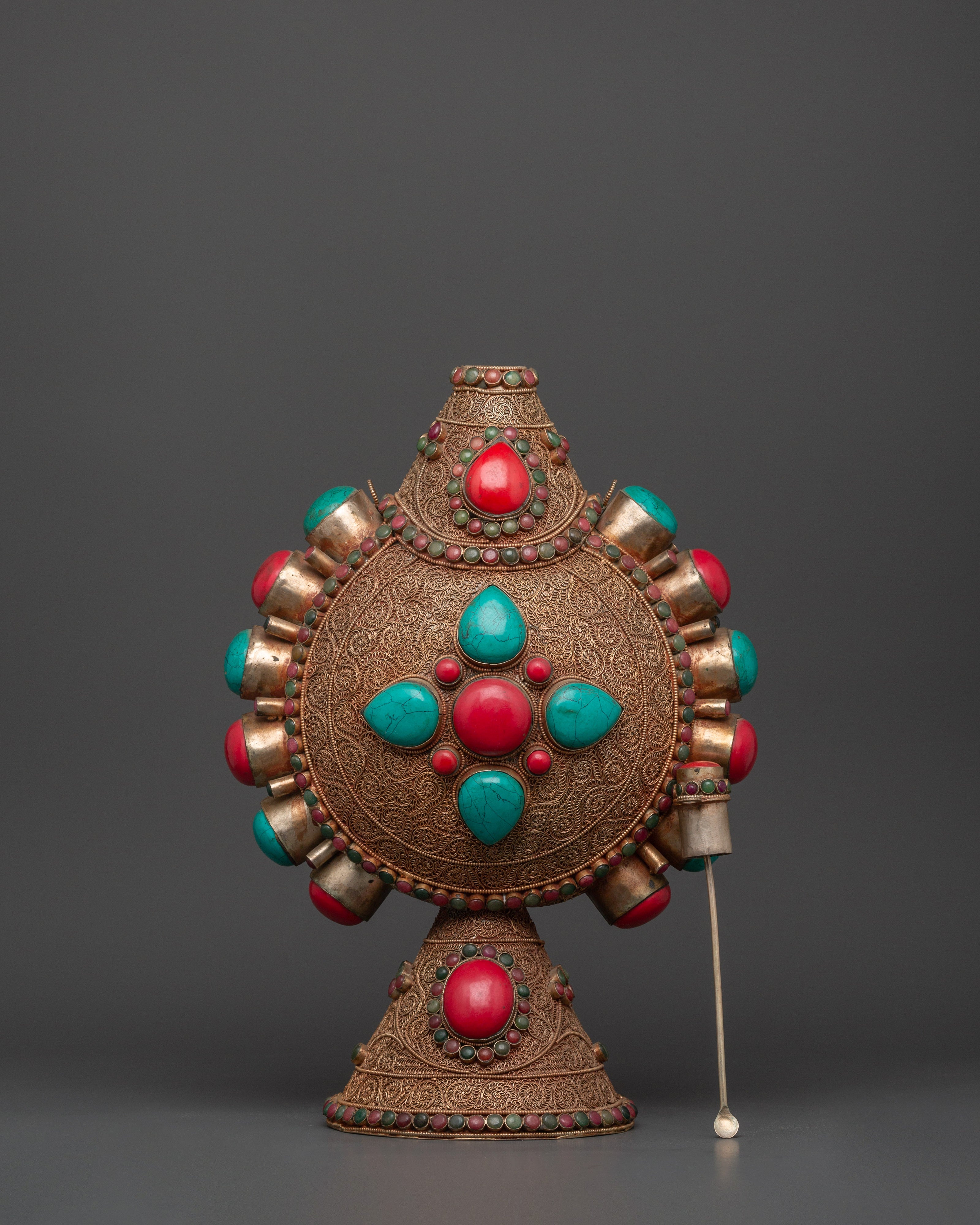 Tibetan Sacred Snuff Bottle | Coral & Turquoise Inlay Ritual Object