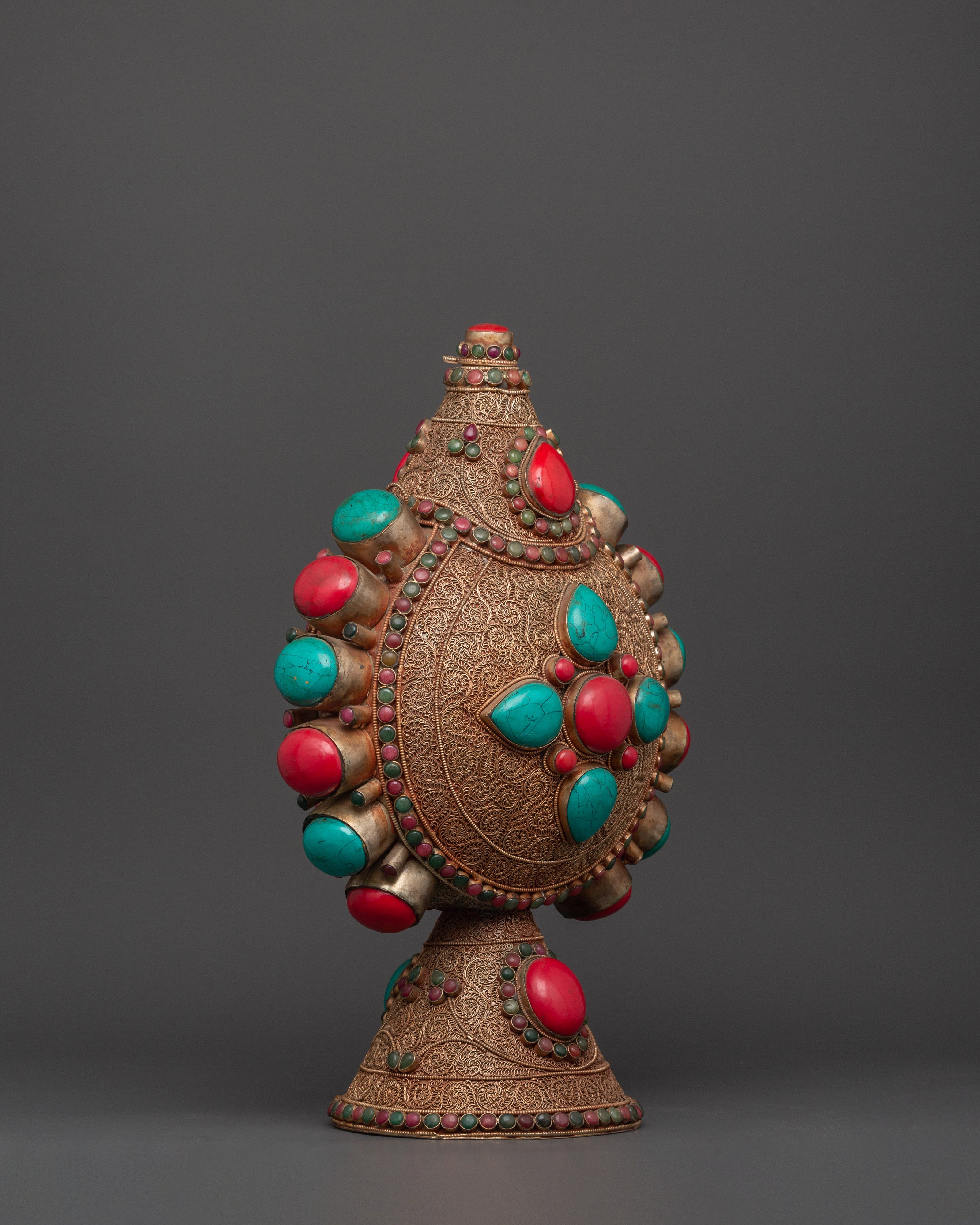 Tibetan Sacred Snuff Bottle | Coral & Turquoise Inlay Ritual Object