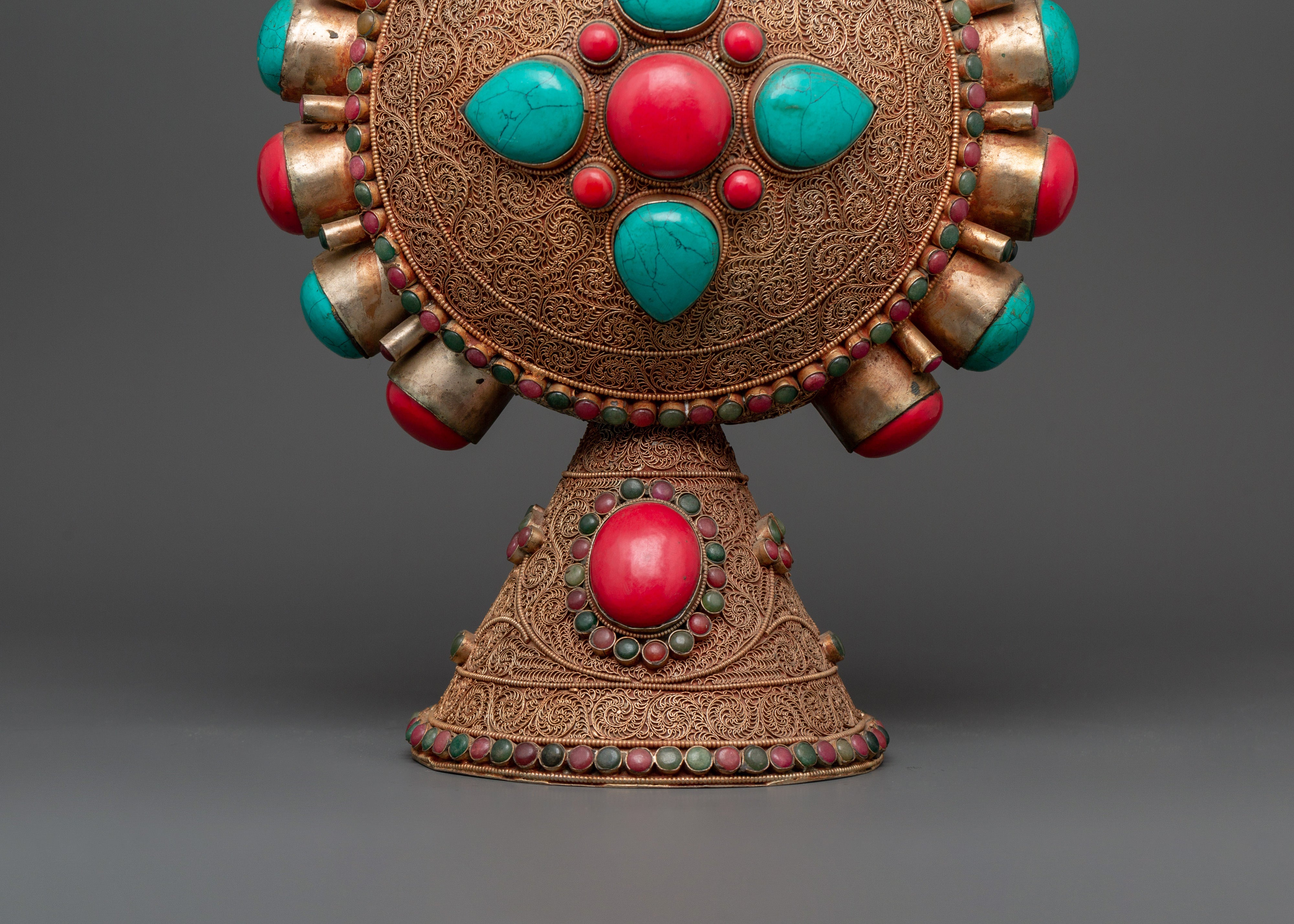 Tibetan Sacred Snuff Bottle | Coral & Turquoise Inlay Ritual Object