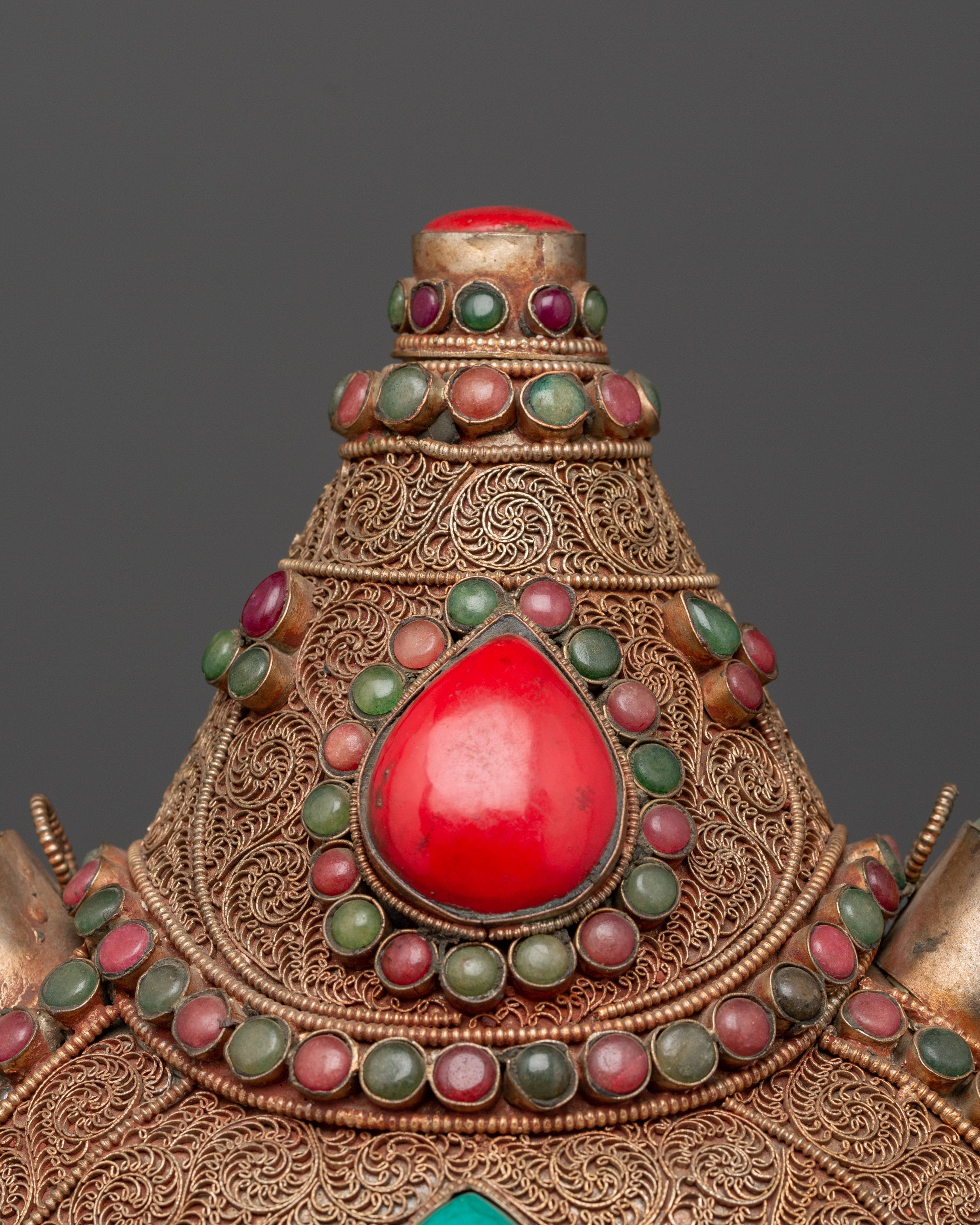 Tibetan Sacred Snuff Bottle | Coral & Turquoise Inlay Ritual Object
