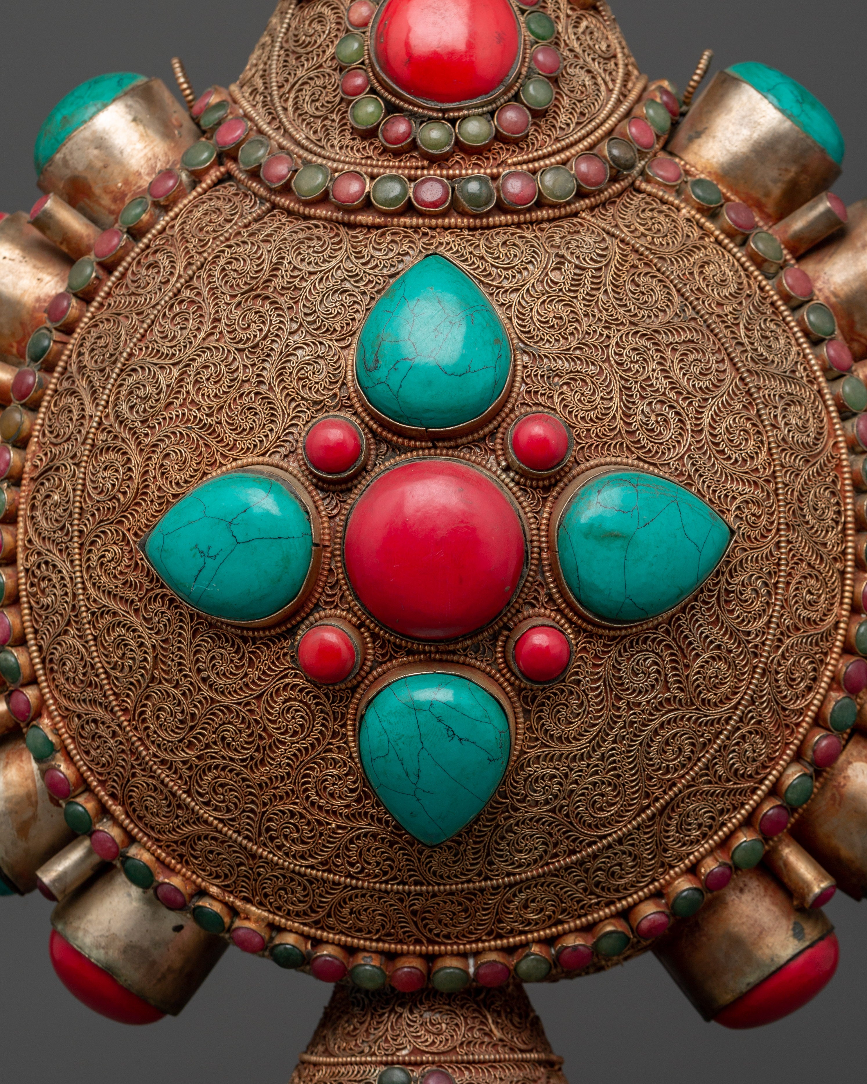 Tibetan Sacred Snuff Bottle | Coral & Turquoise Inlay Ritual Object