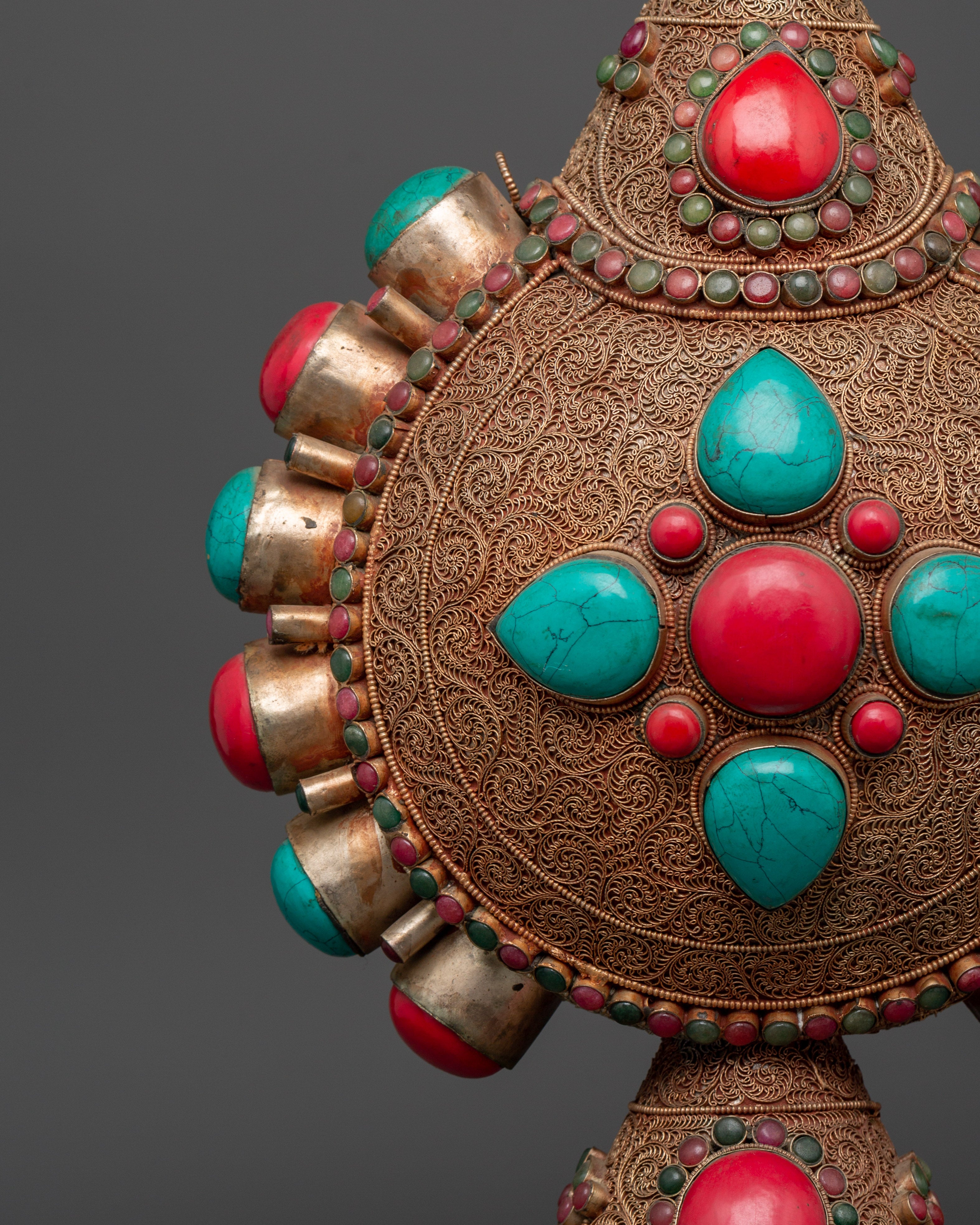 Tibetan Sacred Snuff Bottle | Coral & Turquoise Inlay Ritual Object
