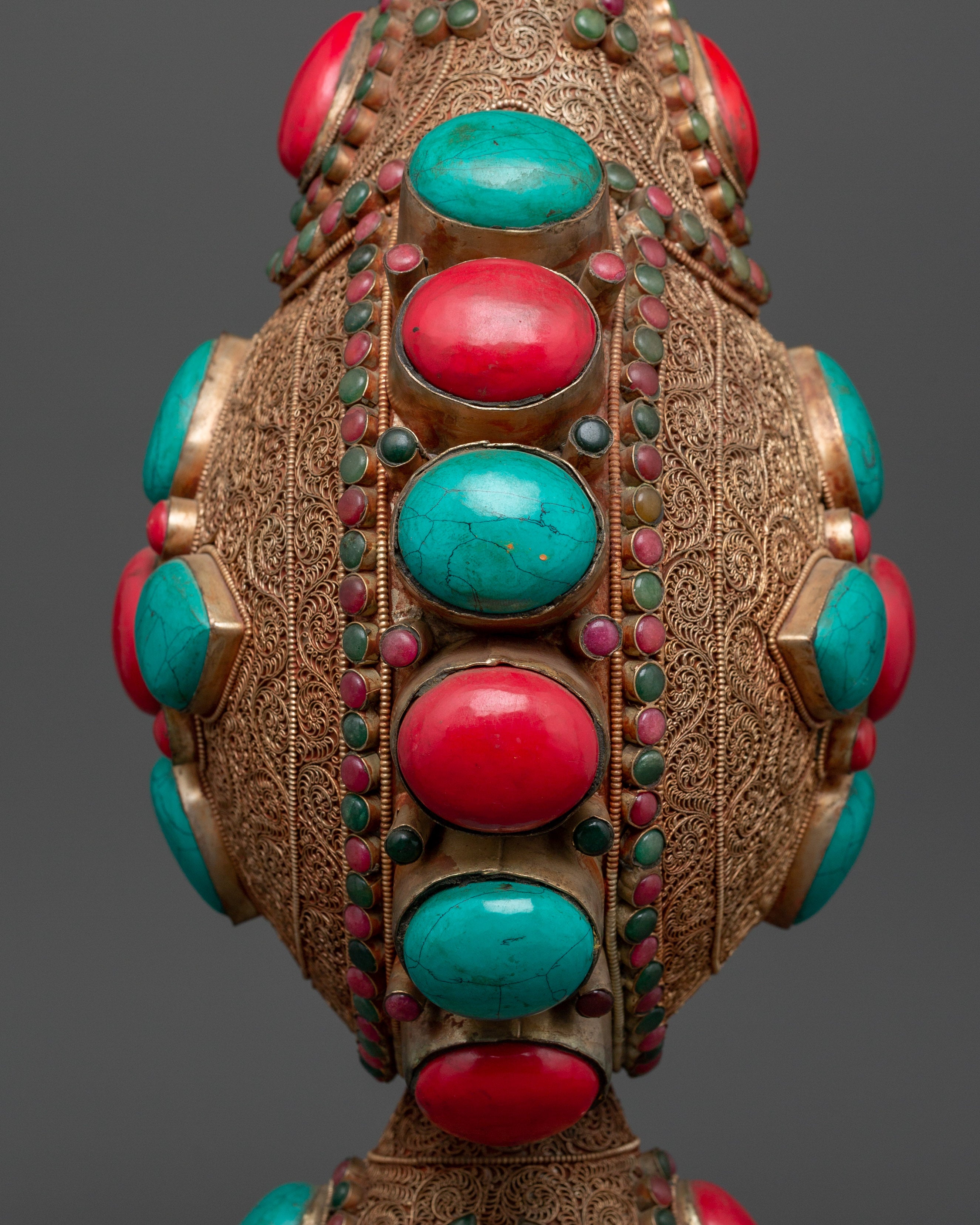 Tibetan Sacred Snuff Bottle | Coral & Turquoise Inlay Ritual Object