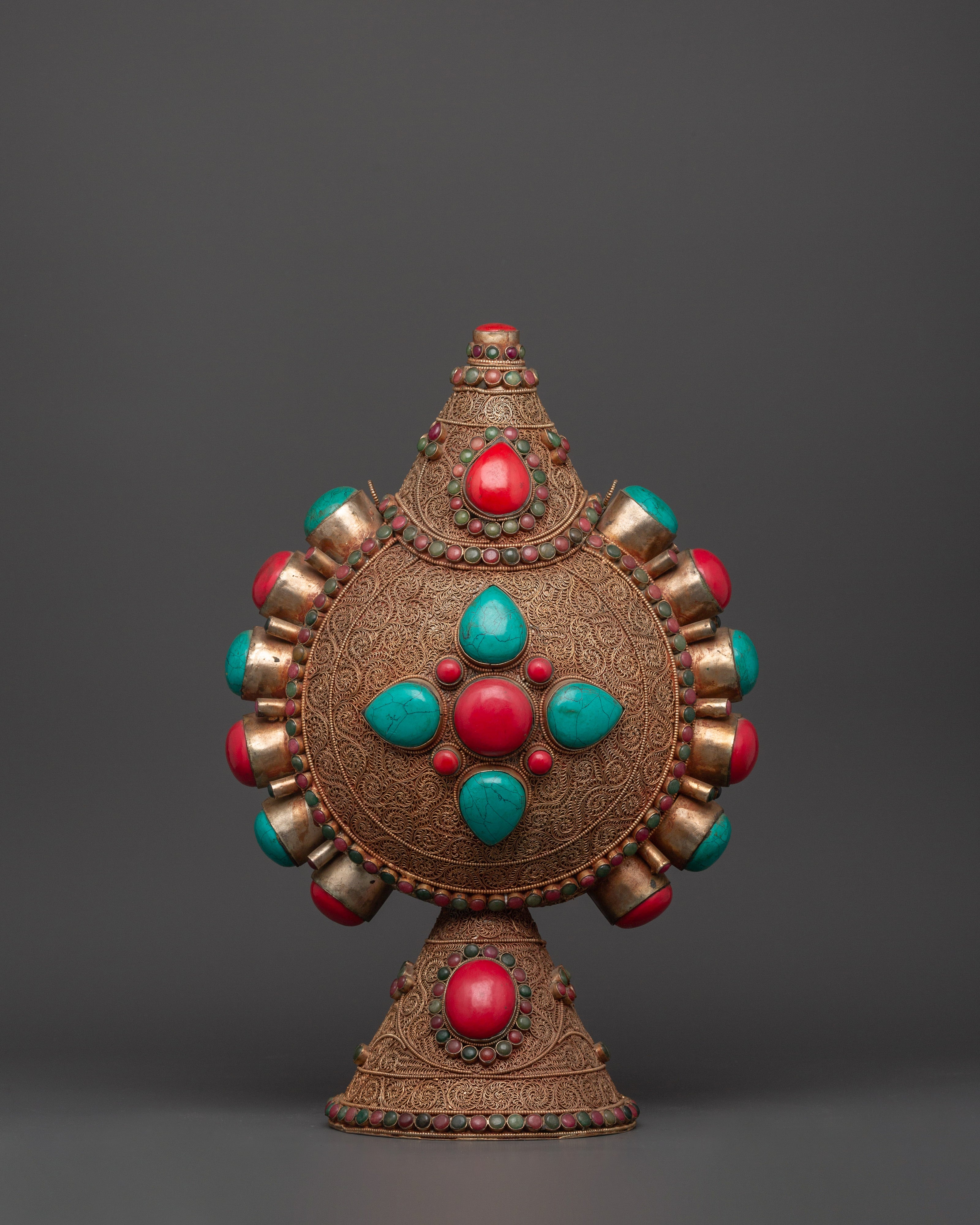 Tibetan Sacred Snuff Bottle | Coral & Turquoise Inlay Ritual Object