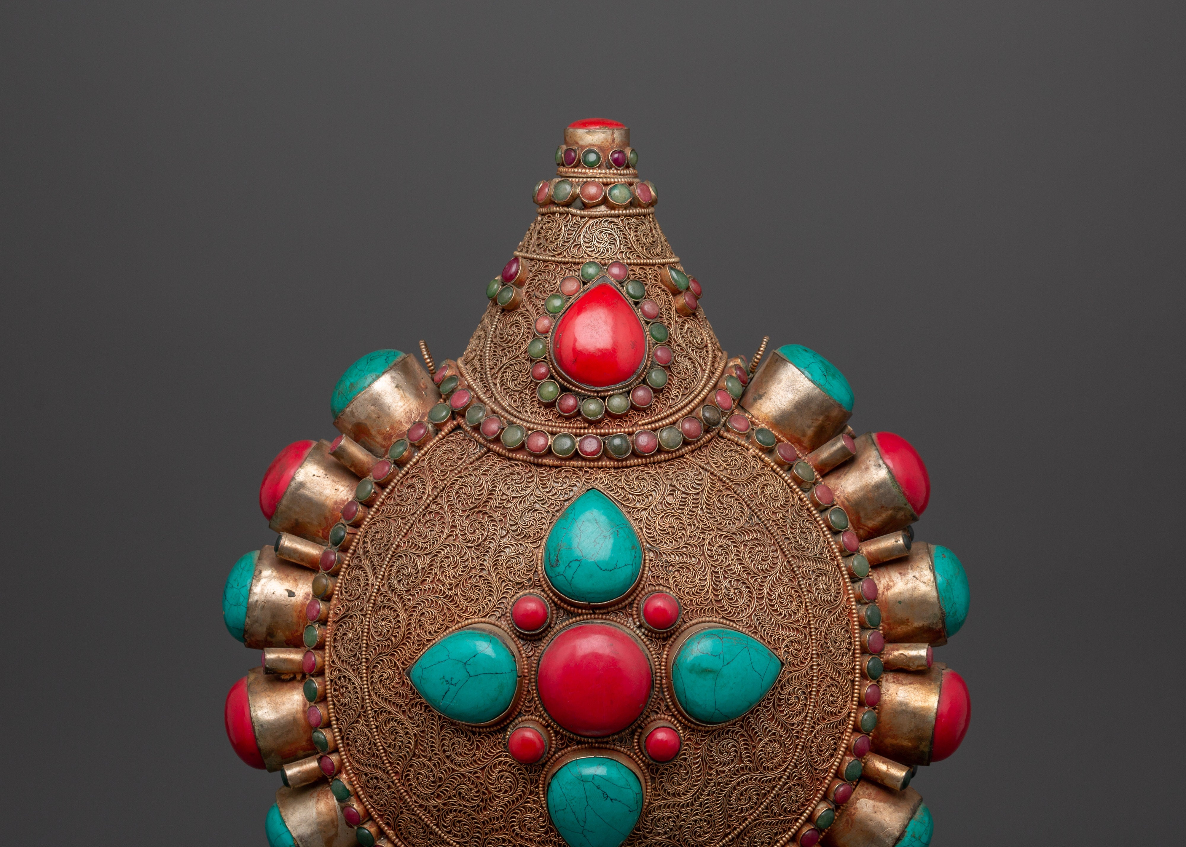 Tibetan Sacred Snuff Bottle | Coral & Turquoise Inlay Ritual Object