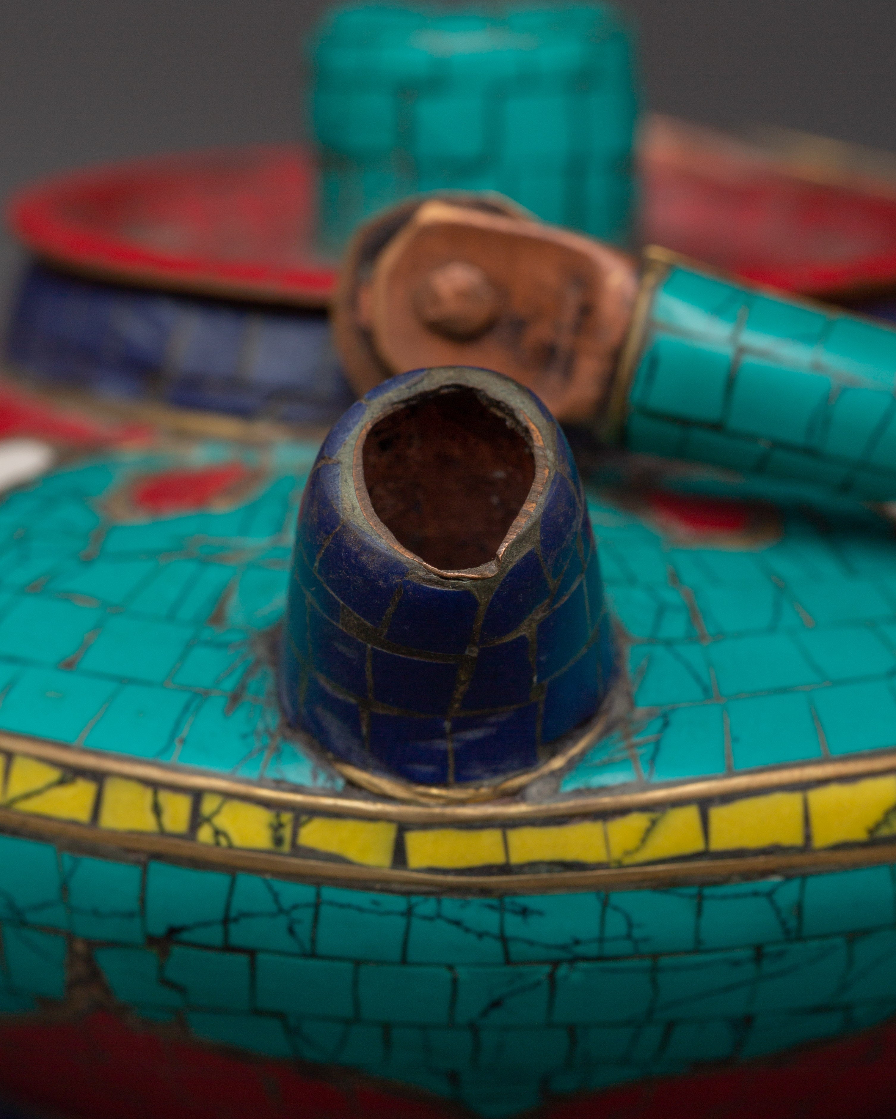 Handcrafted Copper Teapot | Turquoise, Coral & Lapis Inlaid Tibetan Artwork