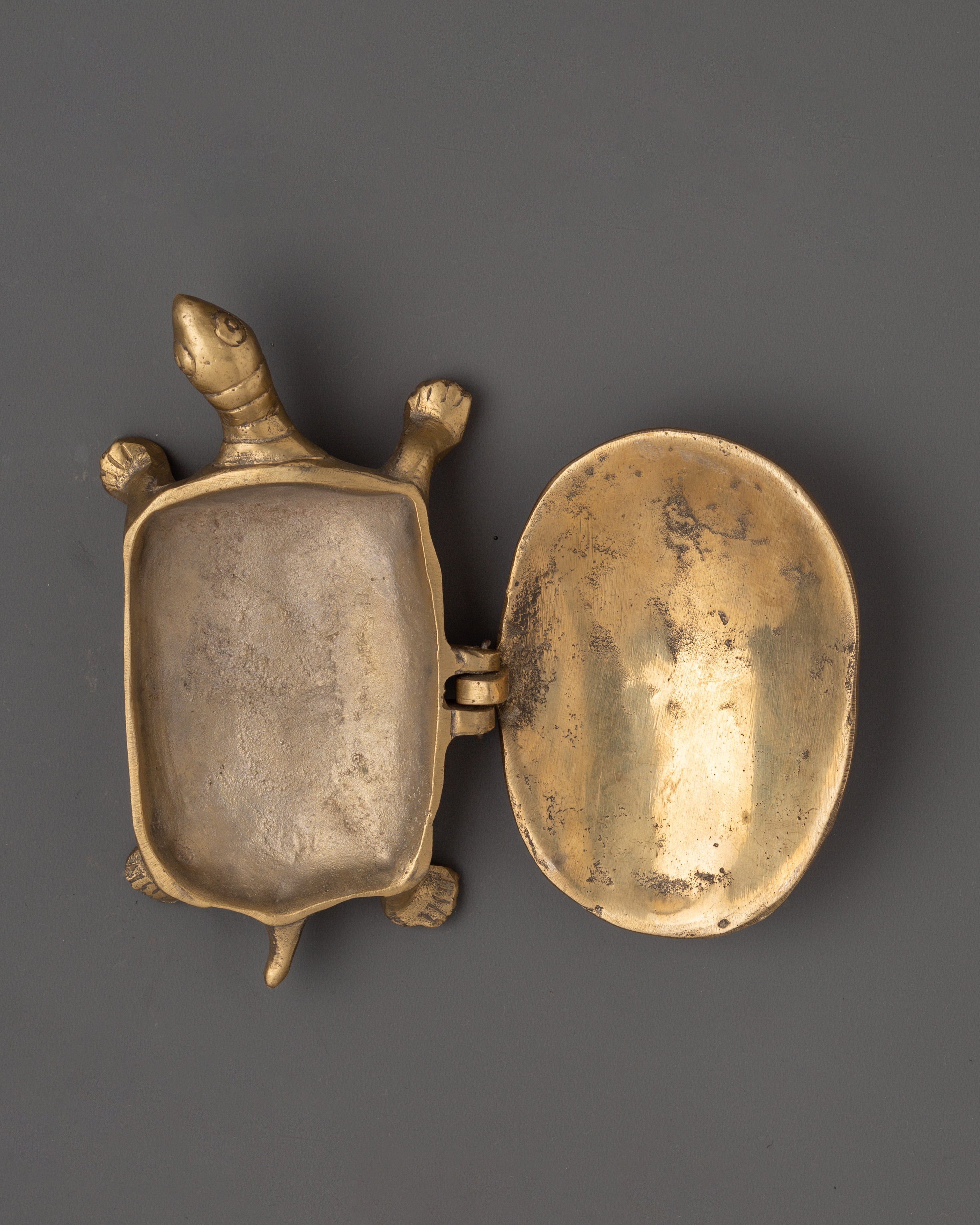 Handcrafted Tortoise Shape Container | Brass Turtle Decorative Vessel