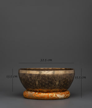 Handcrafted Brass Tibetan Singing Bowl | Sacred Flower of Life Design