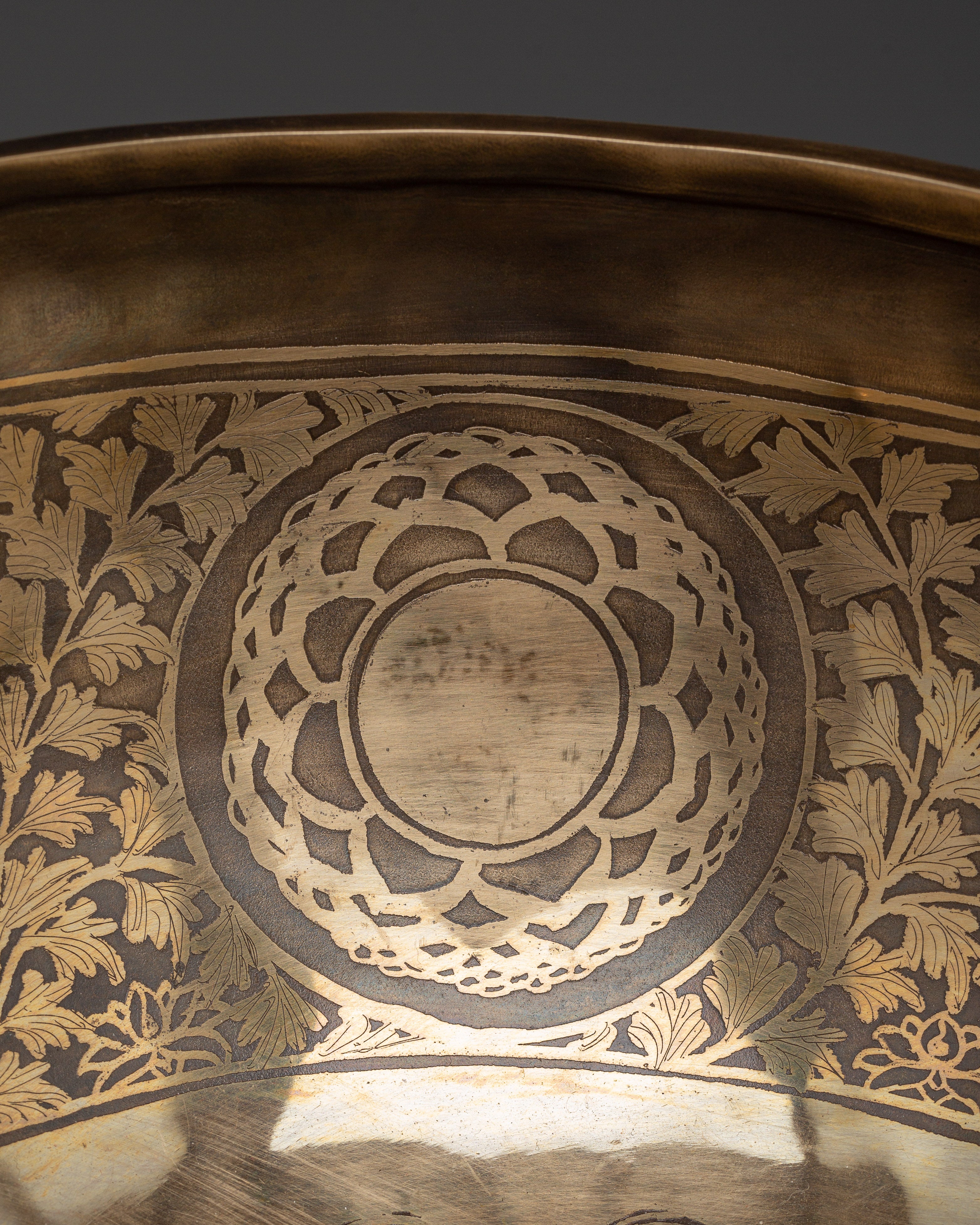Handcrafted Brass Tibetan Singing Bowl | Sacred Flower of Life Design