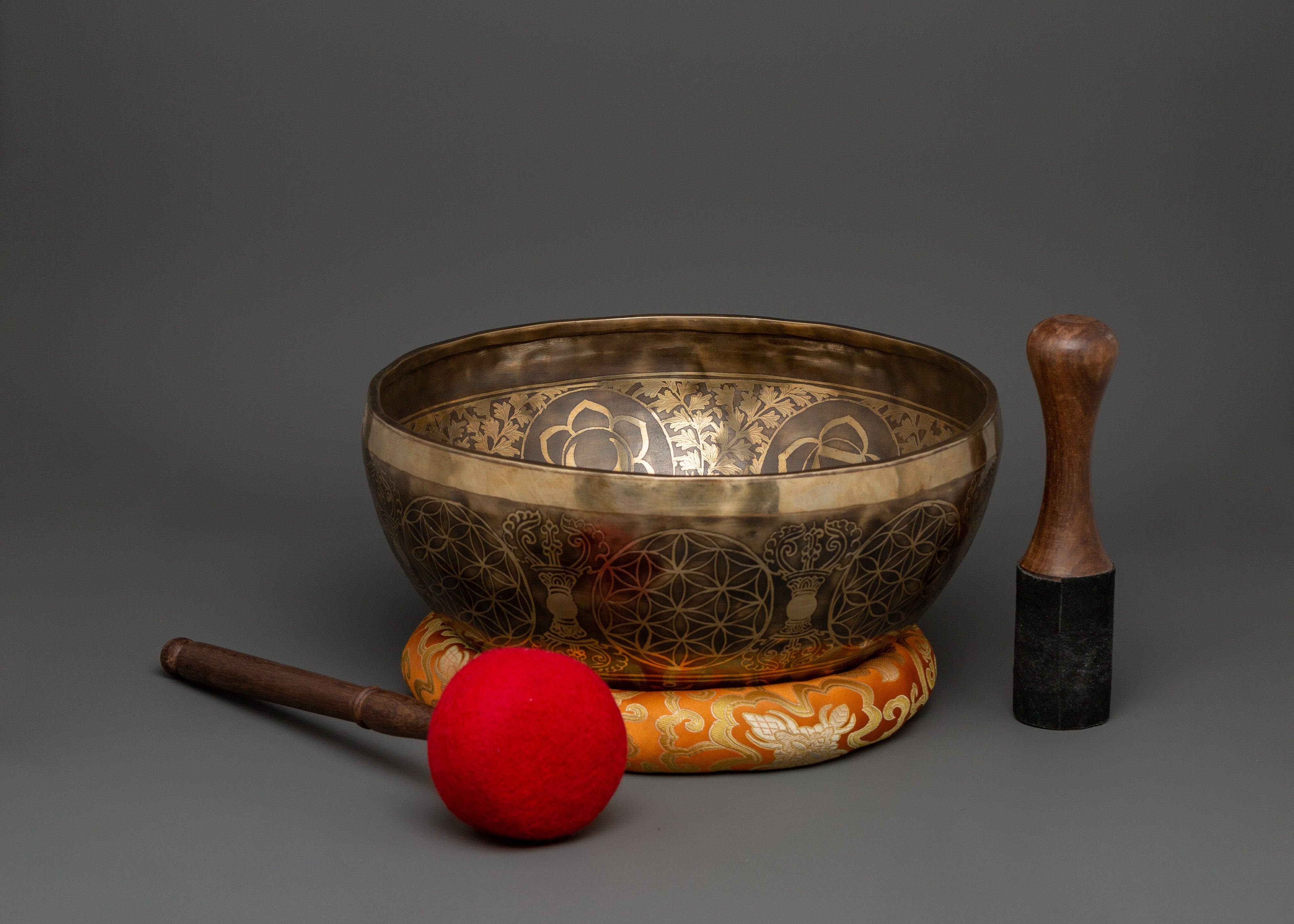 Handcrafted Brass Tibetan Singing Bowl | Sacred Flower of Life Design