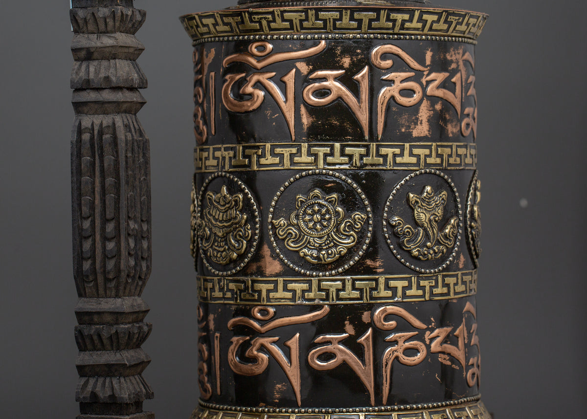 Engraved Copper Tibetan Prayer Wheel | Spiritual Ritual Decor
