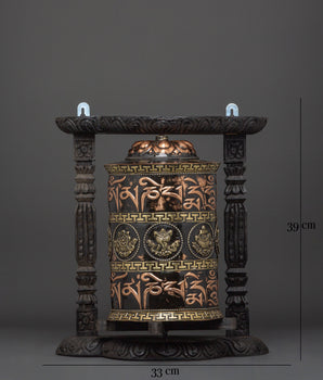 Engraved Copper Tibetan Prayer Wheel | Spiritual Ritual Decor