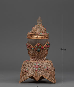 Buddhist Kapala Ritual Tool | Tantric Skull Cup with Coral and Turquoise Decorations