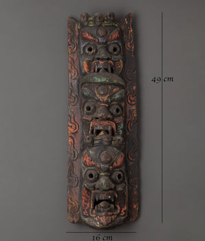 Protector Deity Wall Hanging Decor | Handcarved Tibetan Mask
