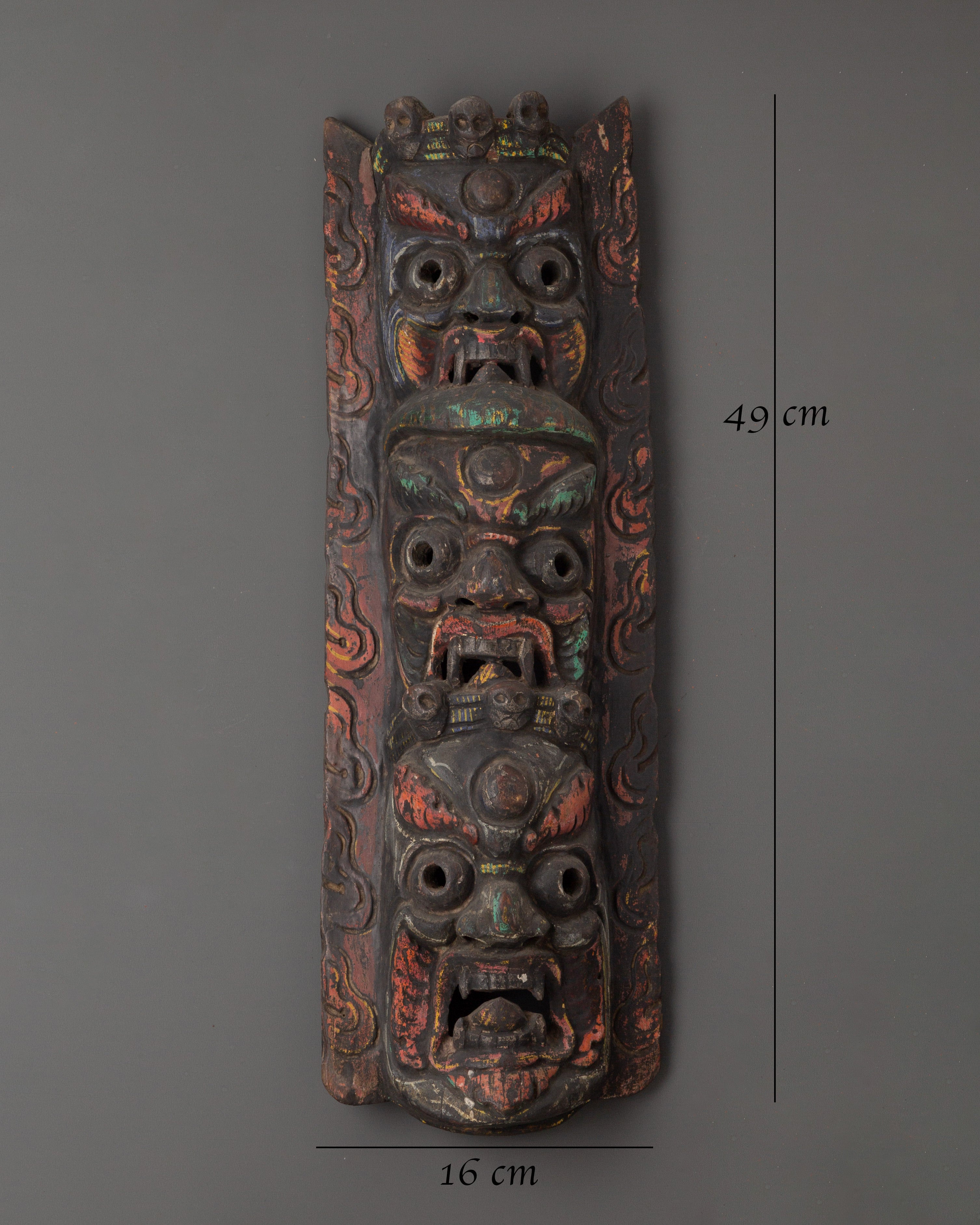 Protector Deity Wall Hanging Decor | Handcarved Tibetan Mask
