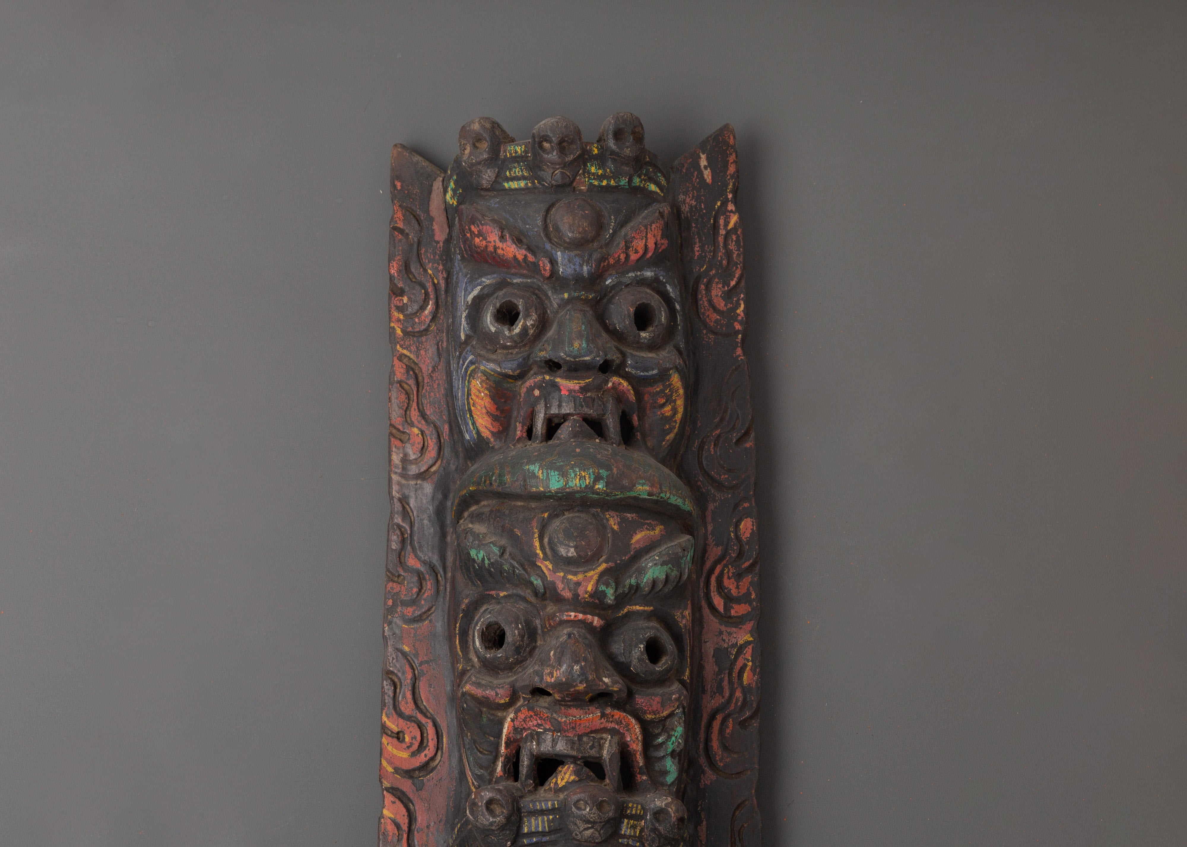 Protector Deity Wall Hanging Decor | Handcarved Tibetan Mask