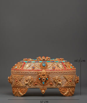 Gold-Plated Tibetan Treasure Box |  Buddhist Altars and Sacred Himalayan Artwork