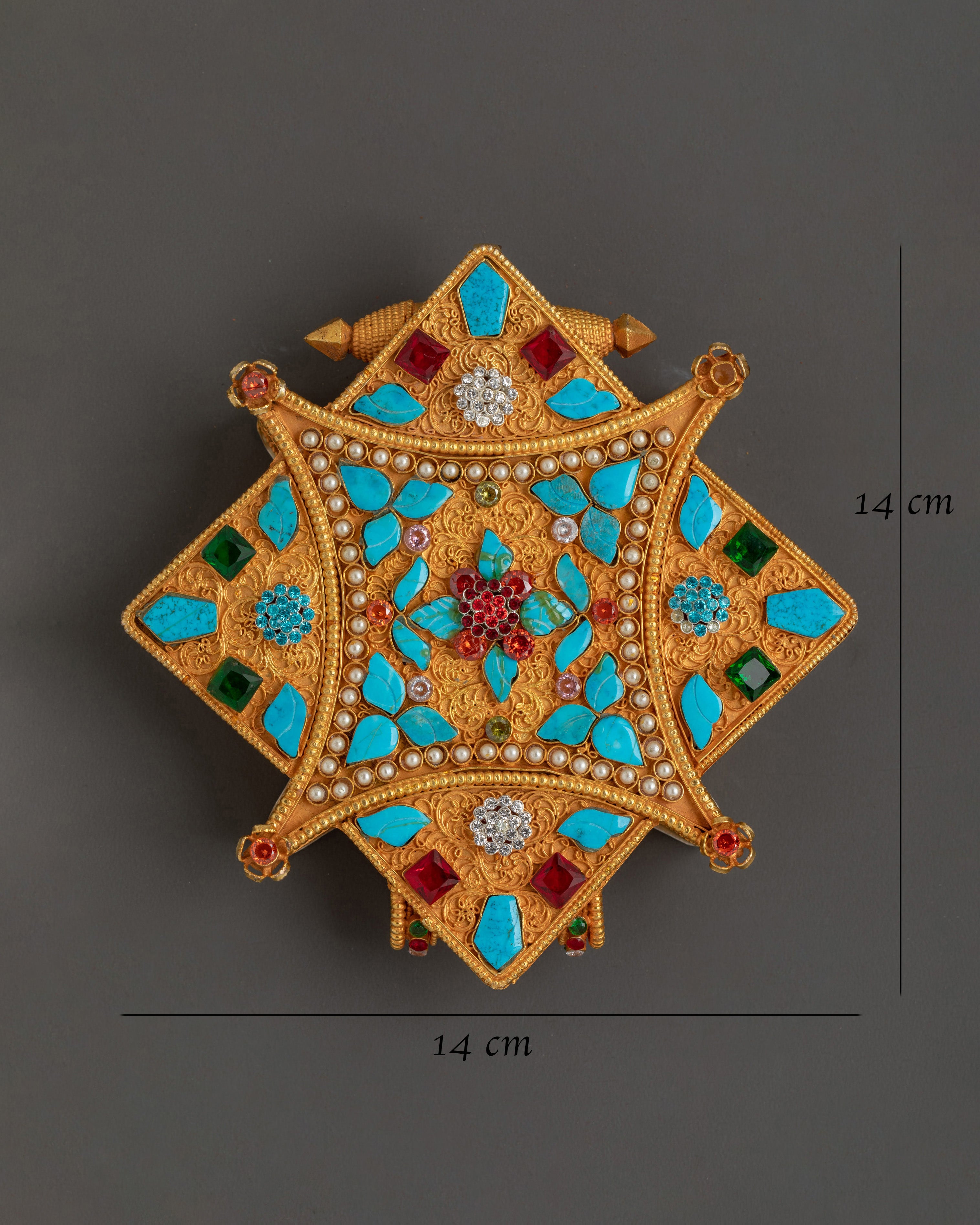 Sacred Buddhist Amulet Ghau Box | Turquoise Inlay & Filigree Work