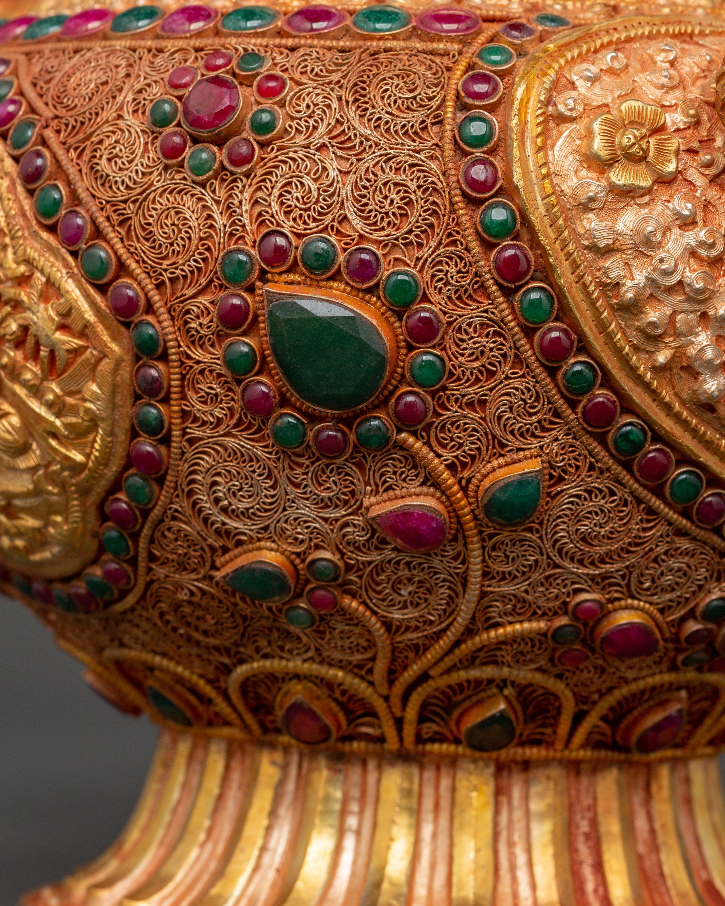 Gemstone Embellished Tea Pot | Handcrafted Tibetan Copper Tea Kettle