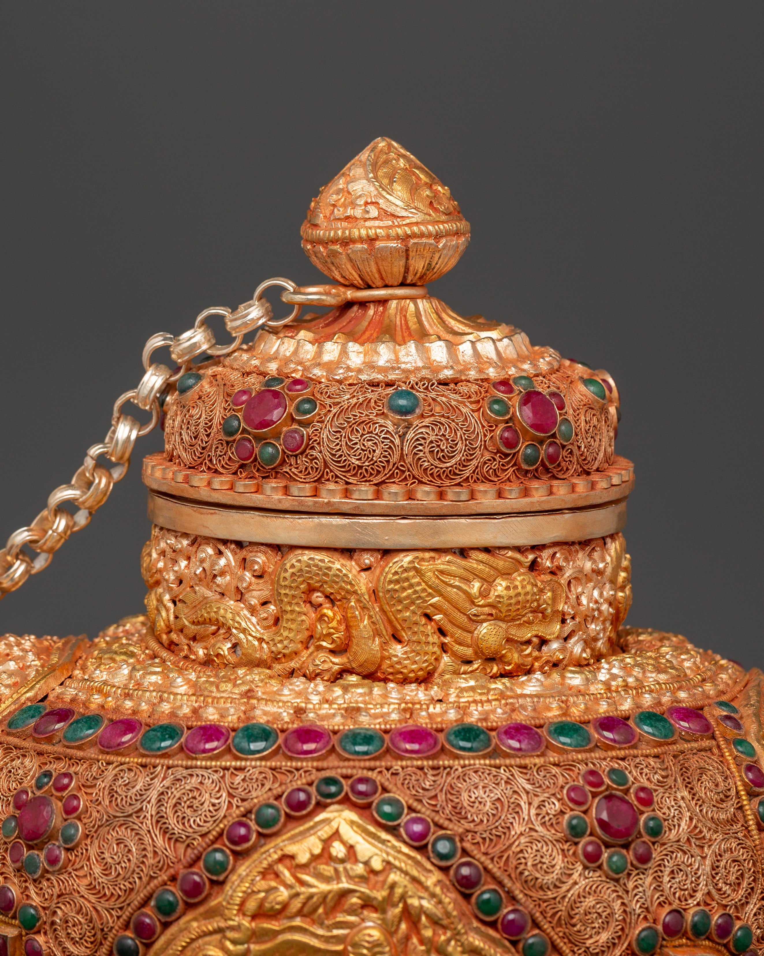 Gemstone Embellished Tea Pot | Handcrafted Tibetan Copper Tea Kettle