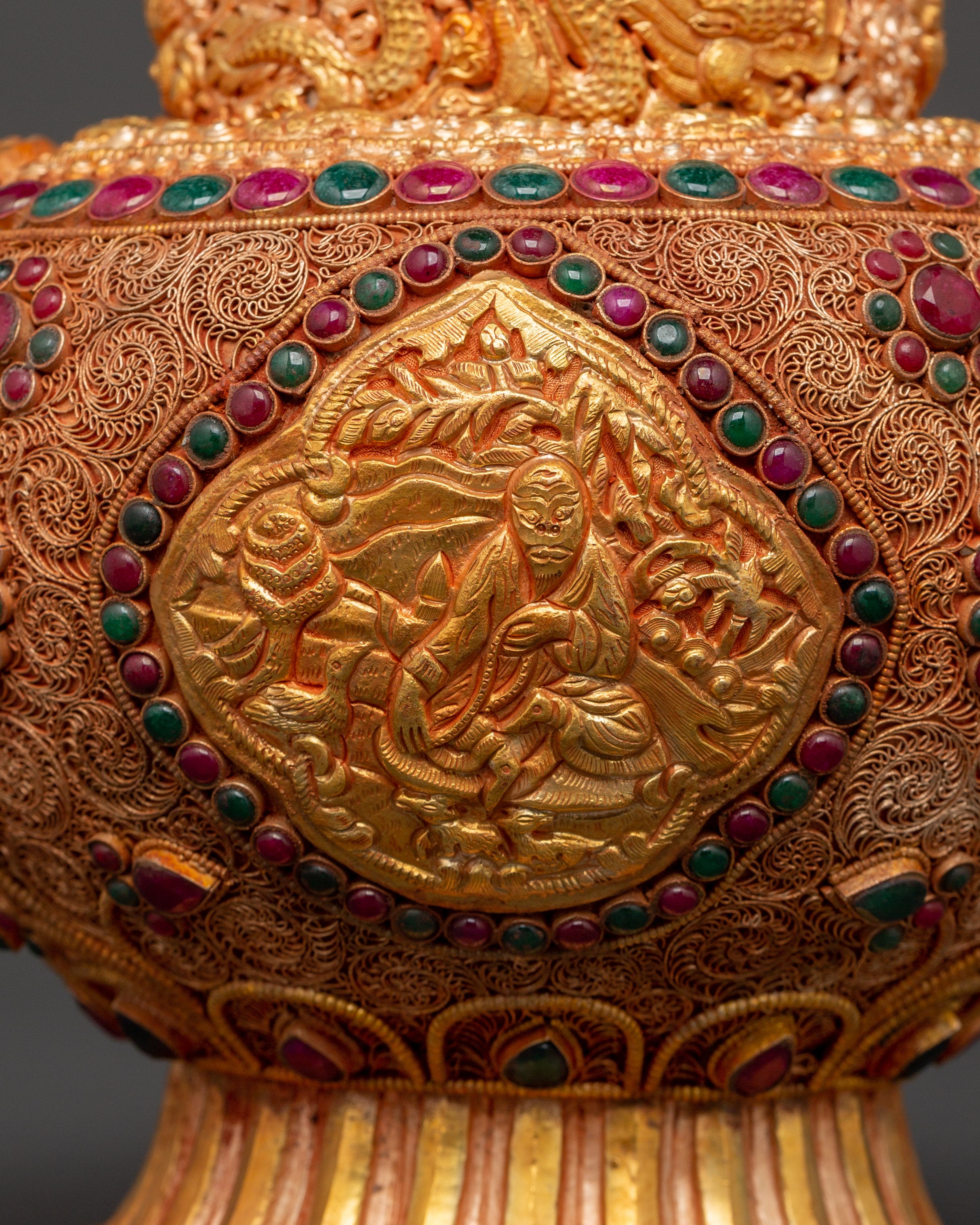 Gemstone Embellished Tea Pot | Handcrafted Tibetan Copper Tea Kettle