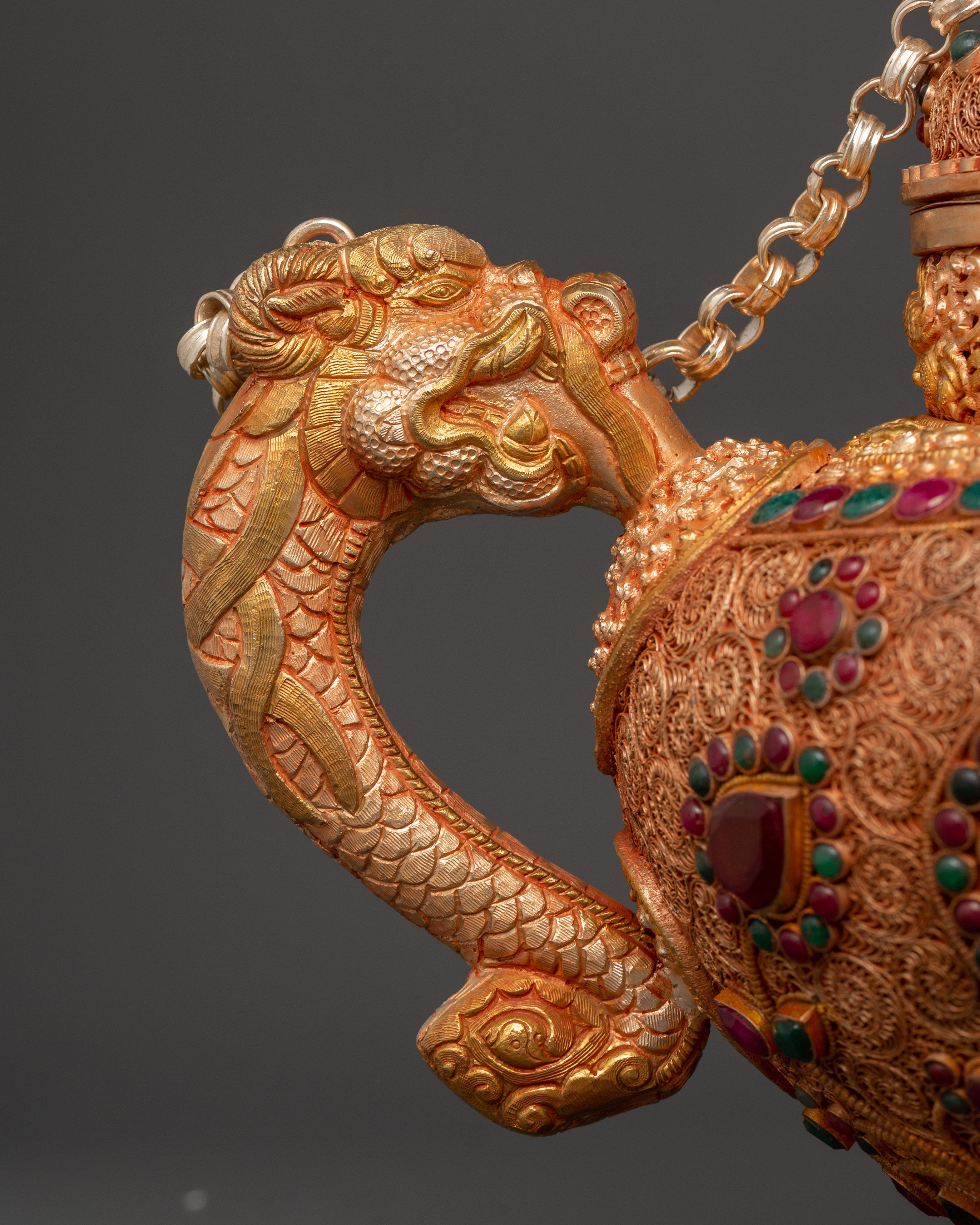 Gemstone Embellished Tea Pot | Handcrafted Tibetan Copper Tea Kettle