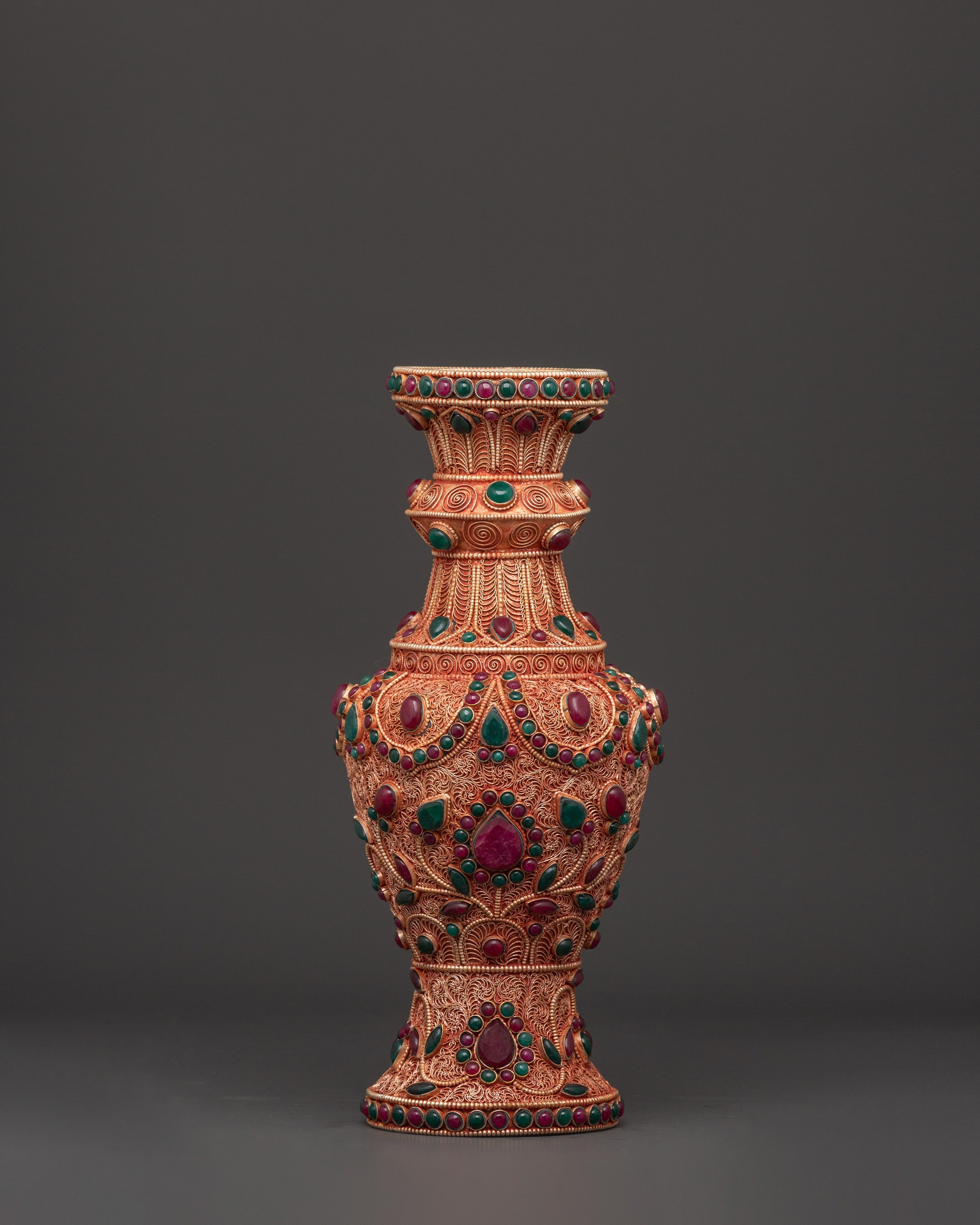 Handmade Flower Vase Set with Coral and Turquoise Stones