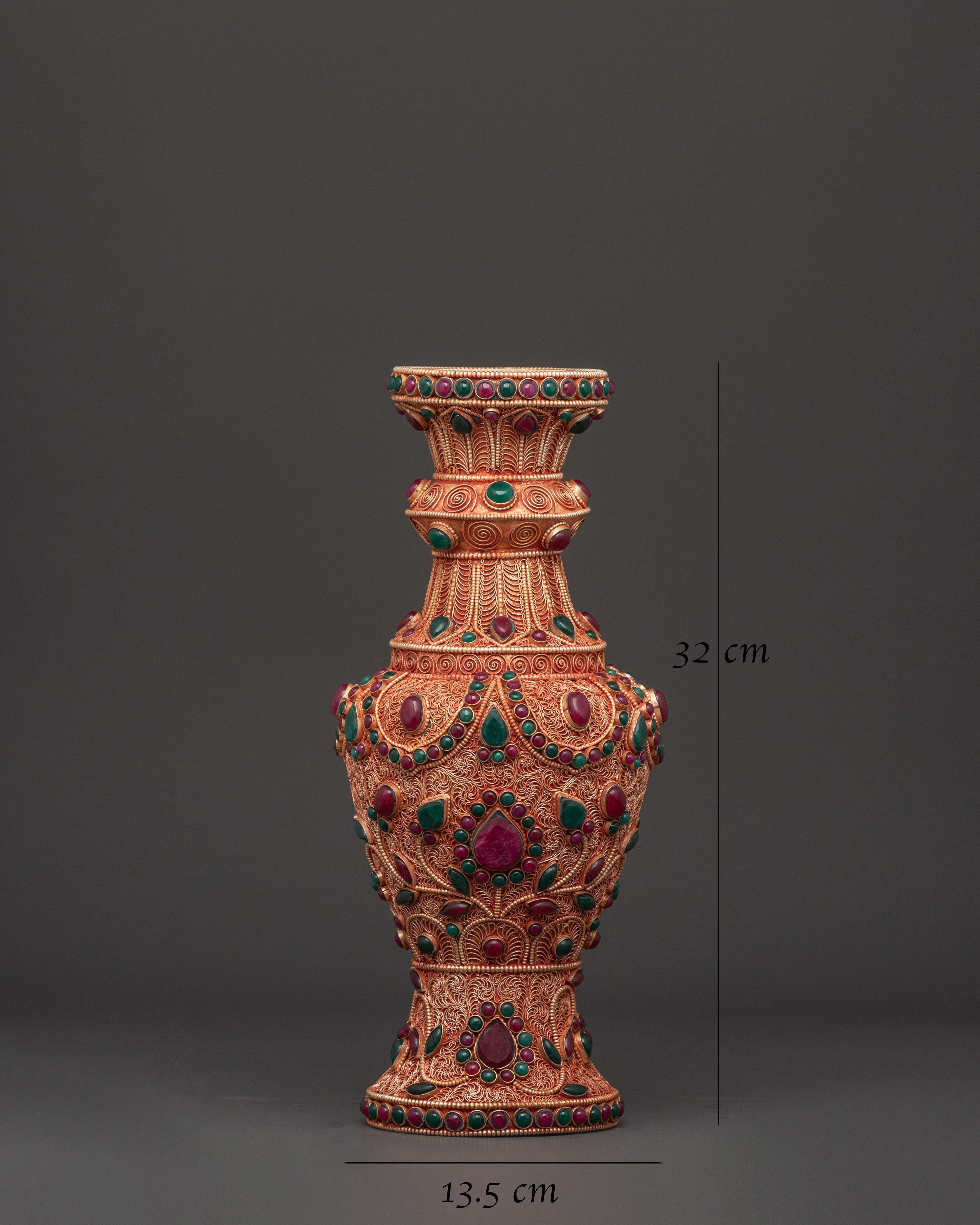 Handmade Flower Vase Set with Coral and Turquoise Stones