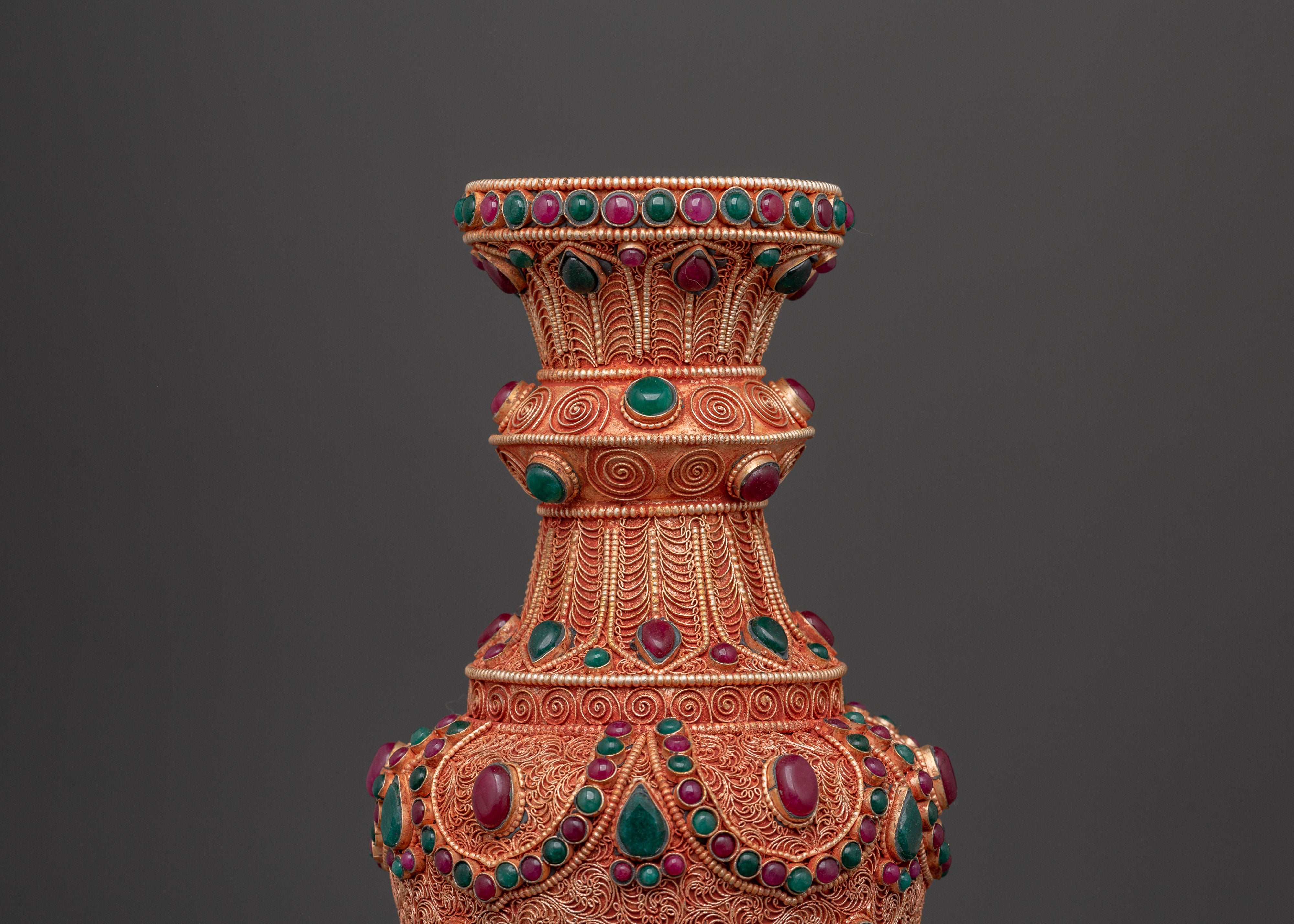 Handmade Flower Vase Set with Coral and Turquoise Stones