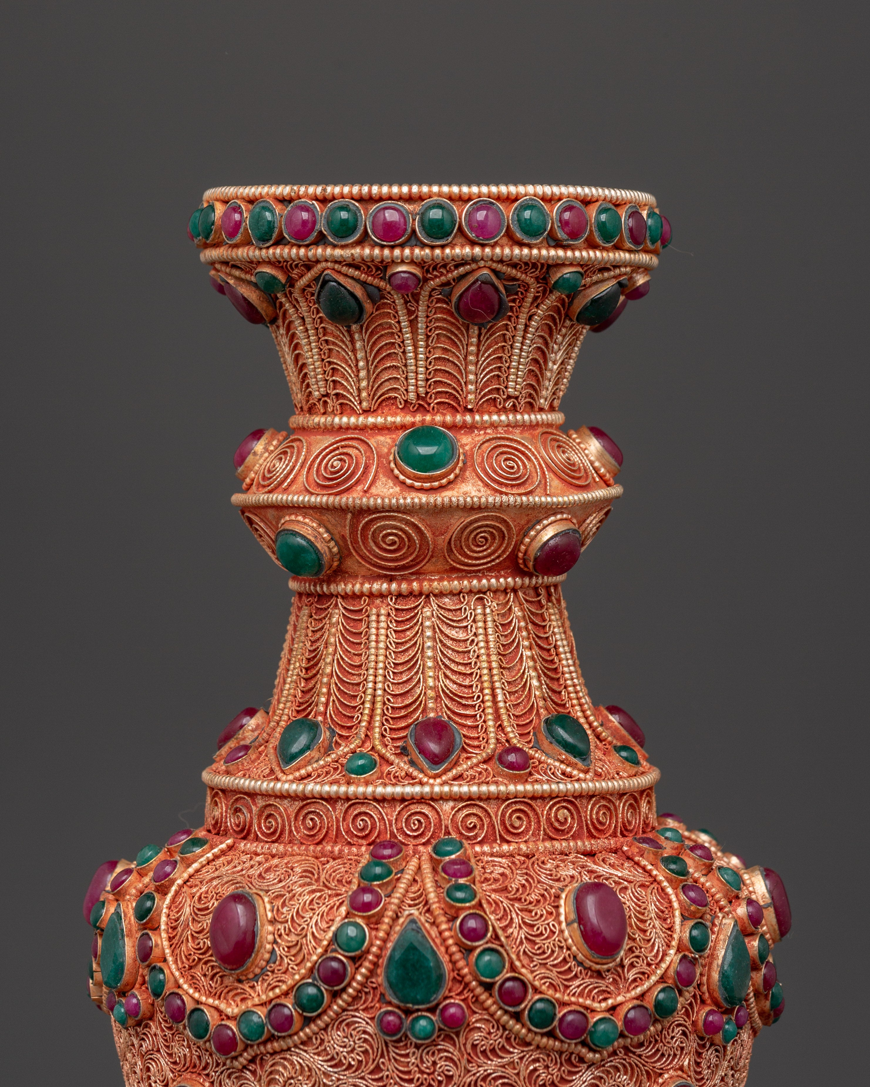 Handmade Flower Vase Set with Coral and Turquoise Stones