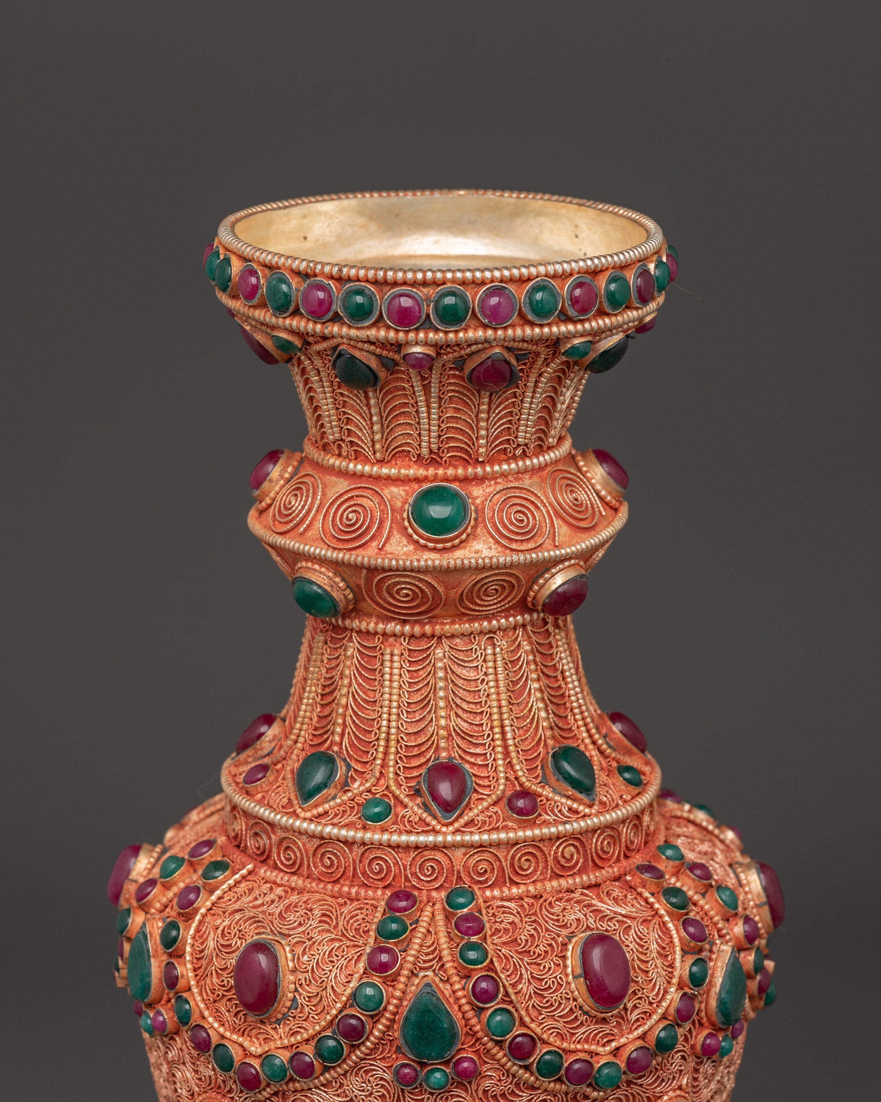 Handmade Flower Vase Set with Coral and Turquoise Stones