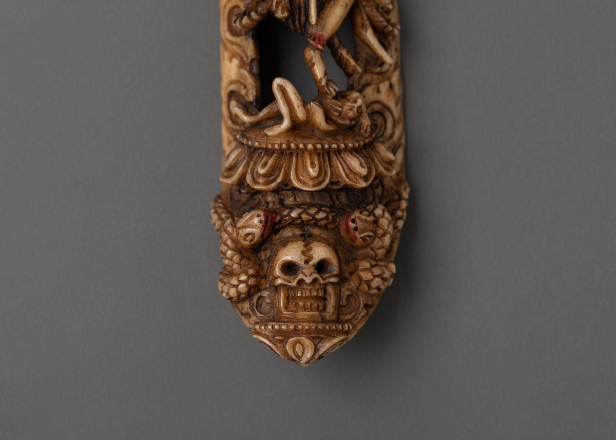 Simhamukha Buddhist Carved Plaque | Tibetan Bone Carving Artwork