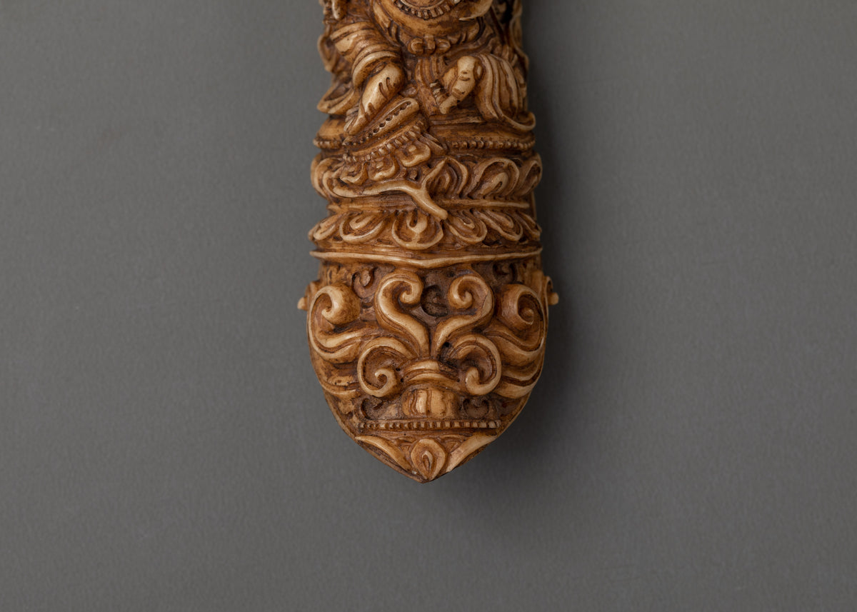 Dzambhala Wealth Deity Carving | Tibetan Bone Sculpture Artwork
