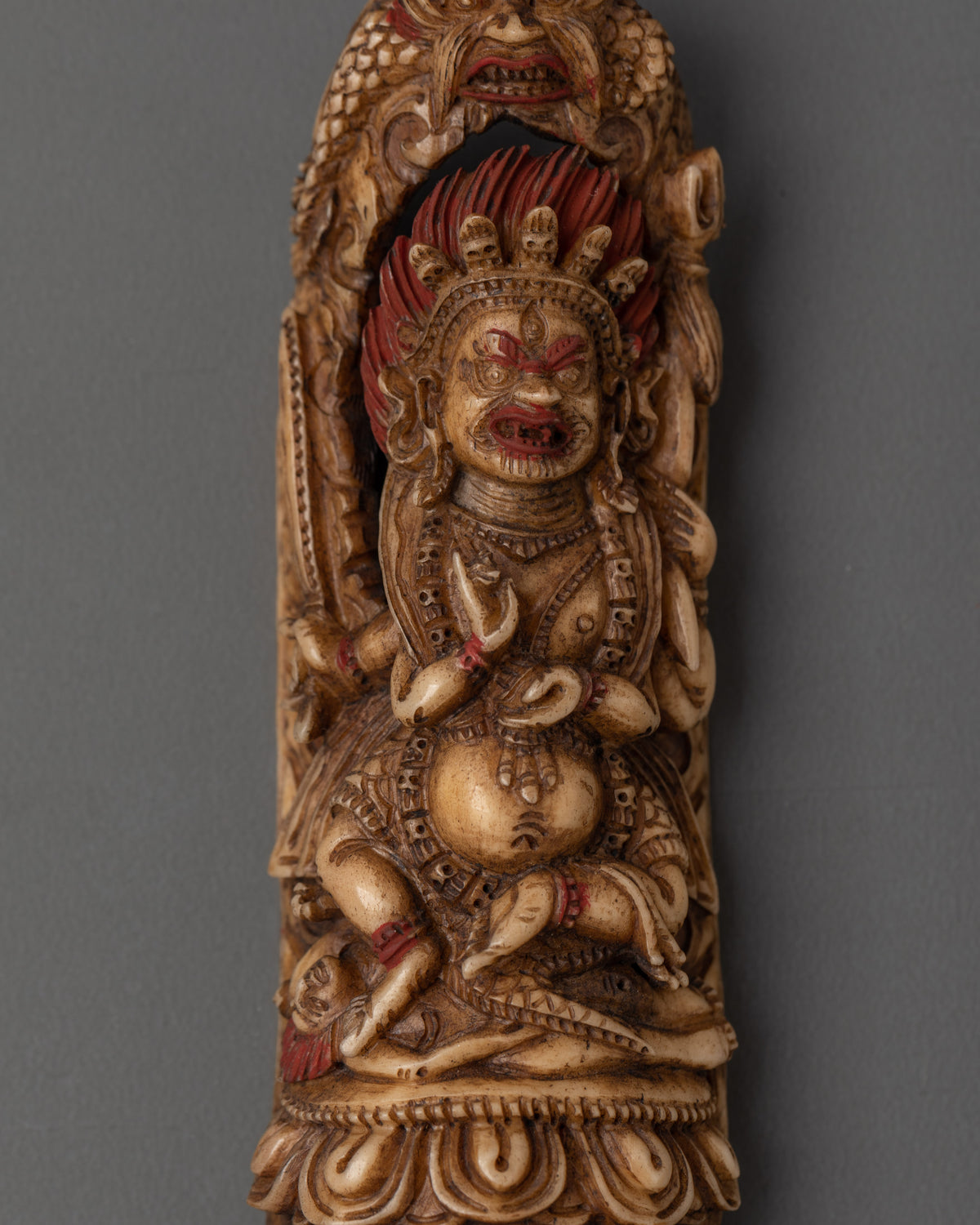 Sacred Tibetan Mahakala Bone Carving | Buddhist Protector Deity Artwork