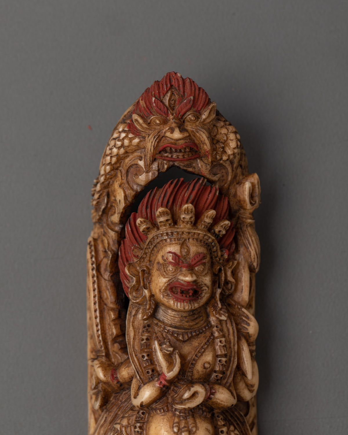 Sacred Tibetan Mahakala Bone Carving | Buddhist Protector Deity Artwork