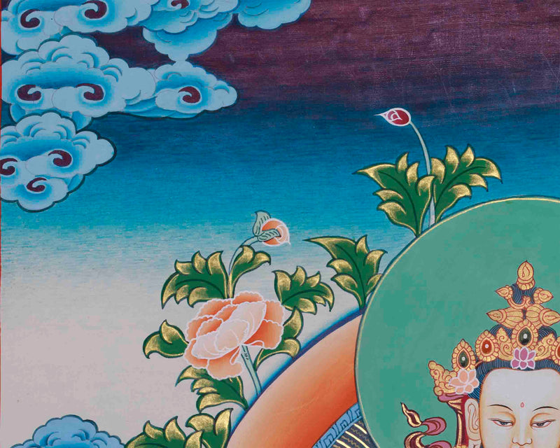 Original Hand-Painted Four Armed Chenrezig Thangka | Tibetan Buddhist Painting