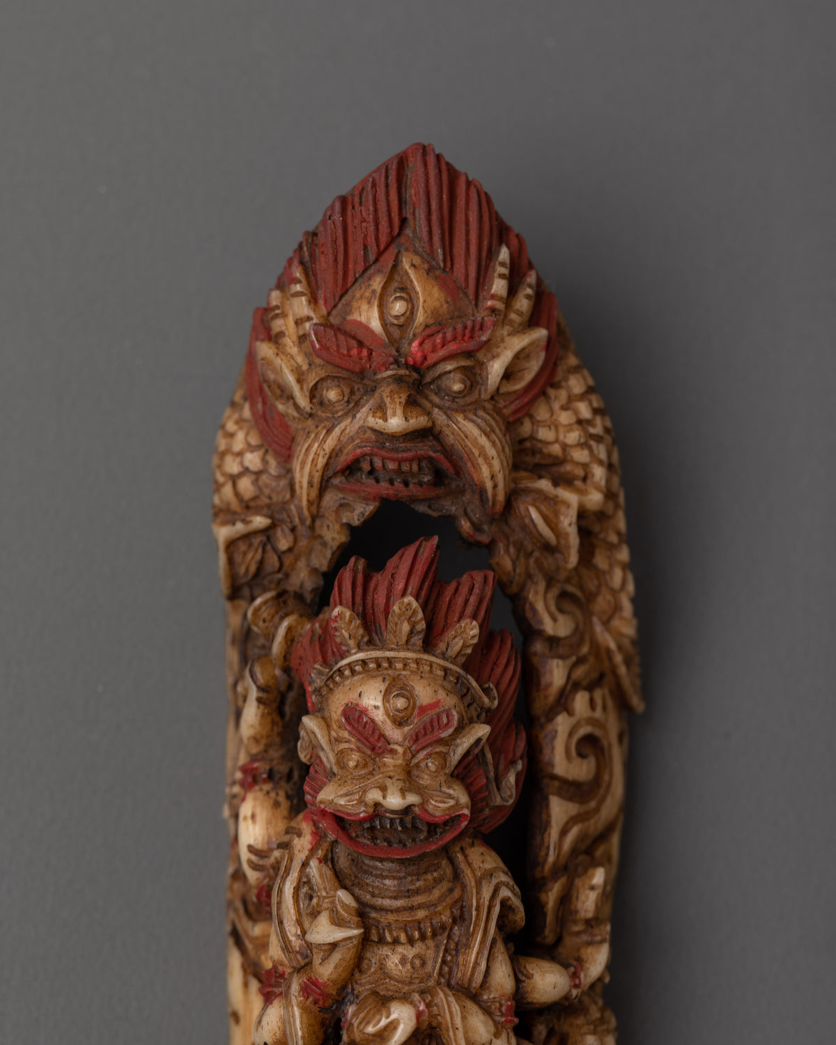 Handcrafted Simhamukha Bone Sculpture | Sacred Vajrayana Artwork