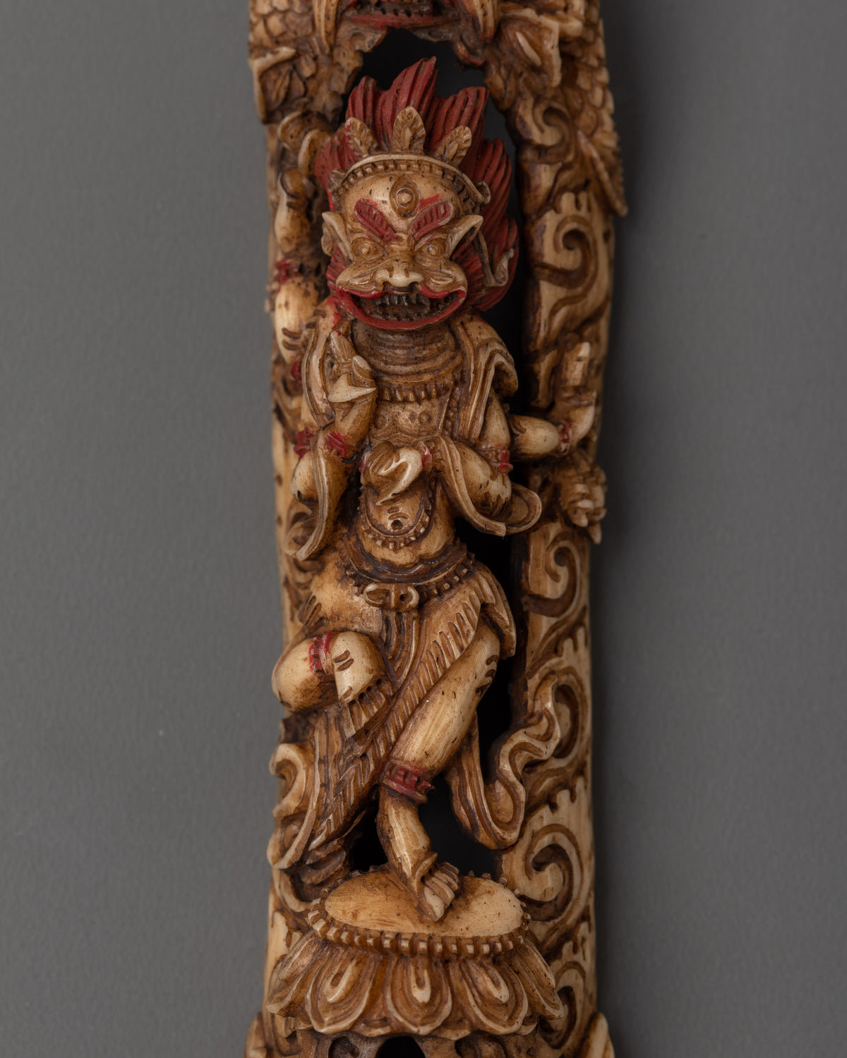 Handcrafted Simhamukha Bone Sculpture | Sacred Vajrayana Artwork