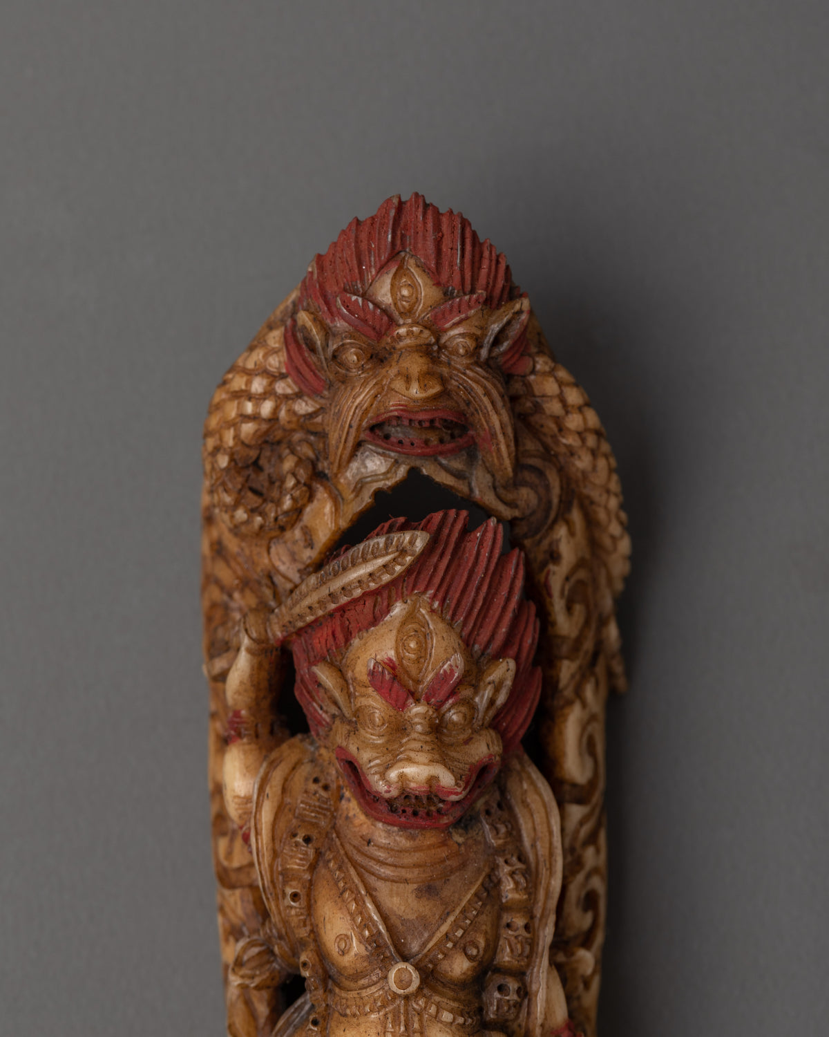 Simhamukha Lion-Faced Dakini | Hand-Carved Bone Sculpture