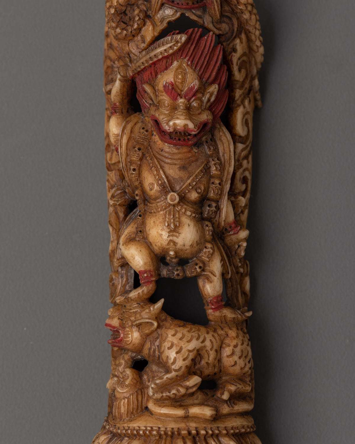 Simhamukha Lion-Faced Dakini | Hand-Carved Bone Sculpture