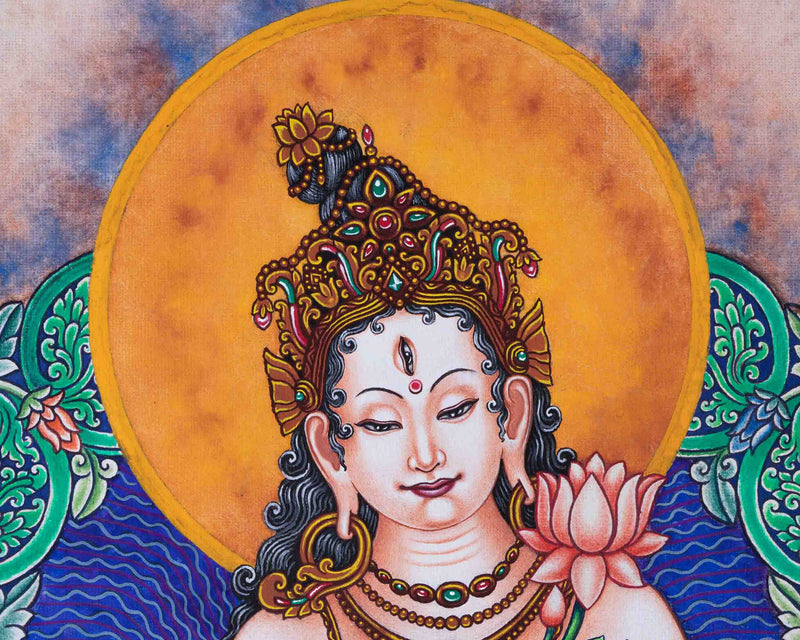 Buddha Tara Mantra Practice Pauba Print | Traditional Newari Art For Wall Decoration