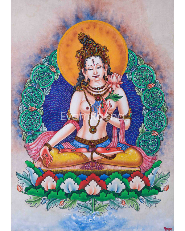 Buddha Tara Mantra Practice Pauba Print | Traditional Newari Art For Wall Decoration