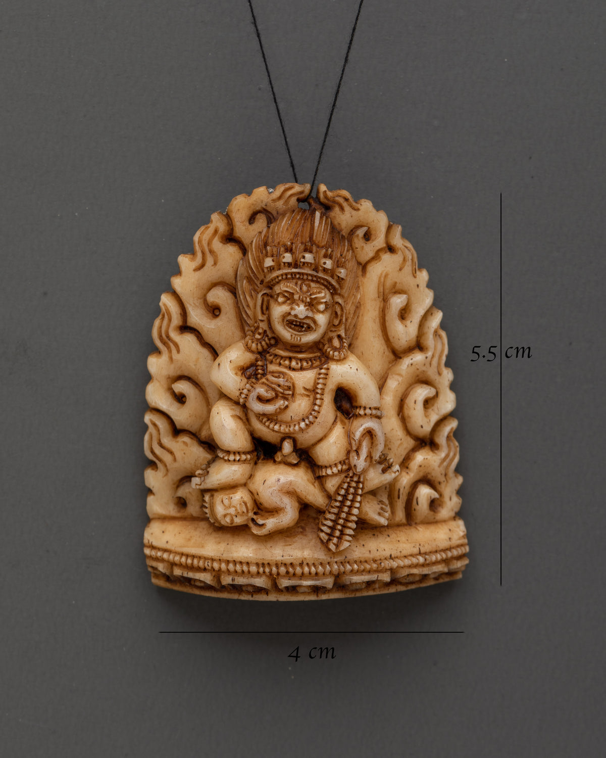 Hand Carved Mahakala Bone Locket | Buddhist Protector Deity Artwork