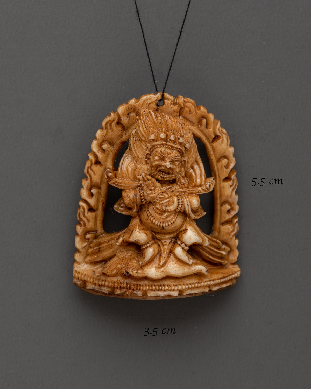 Hand Carved Mahakala Bone Pendant | Sacred Buddhist Art